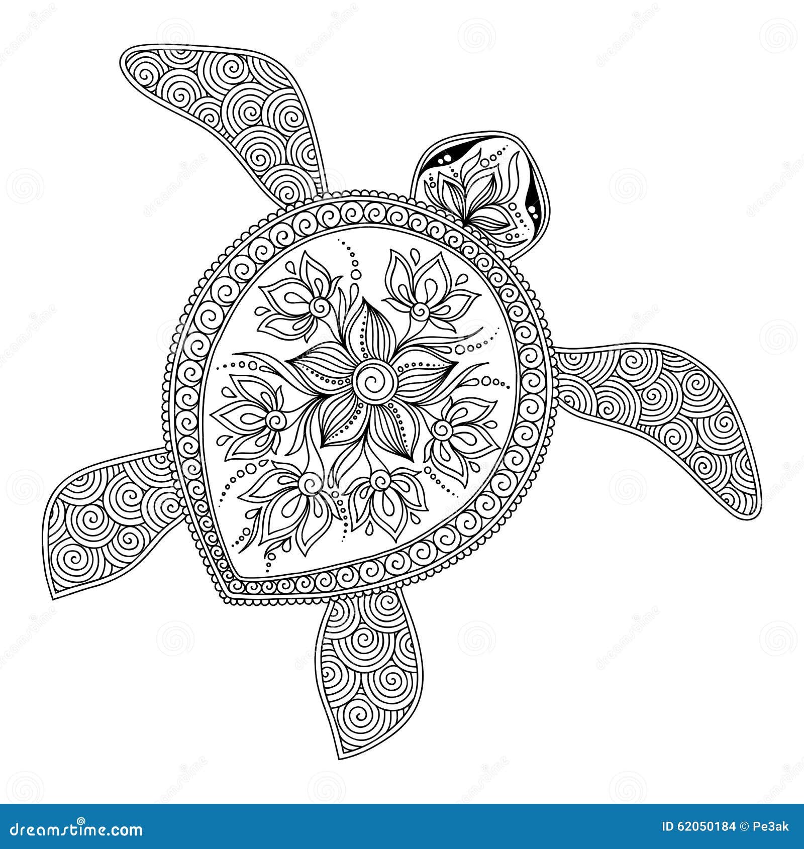 Mod¨le pour livre de coloriage Tortue graphique décorative stock