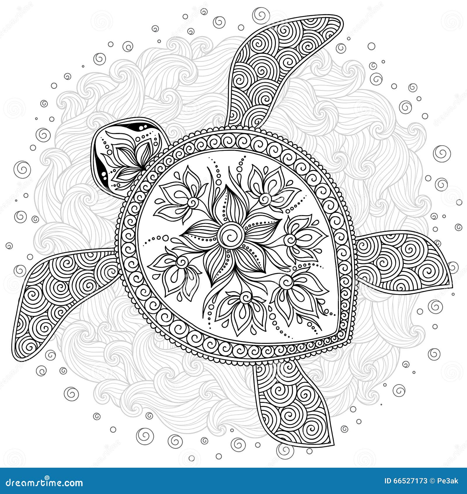 Mod¨le pour livre de coloriage Tortue graphique décorative s stock