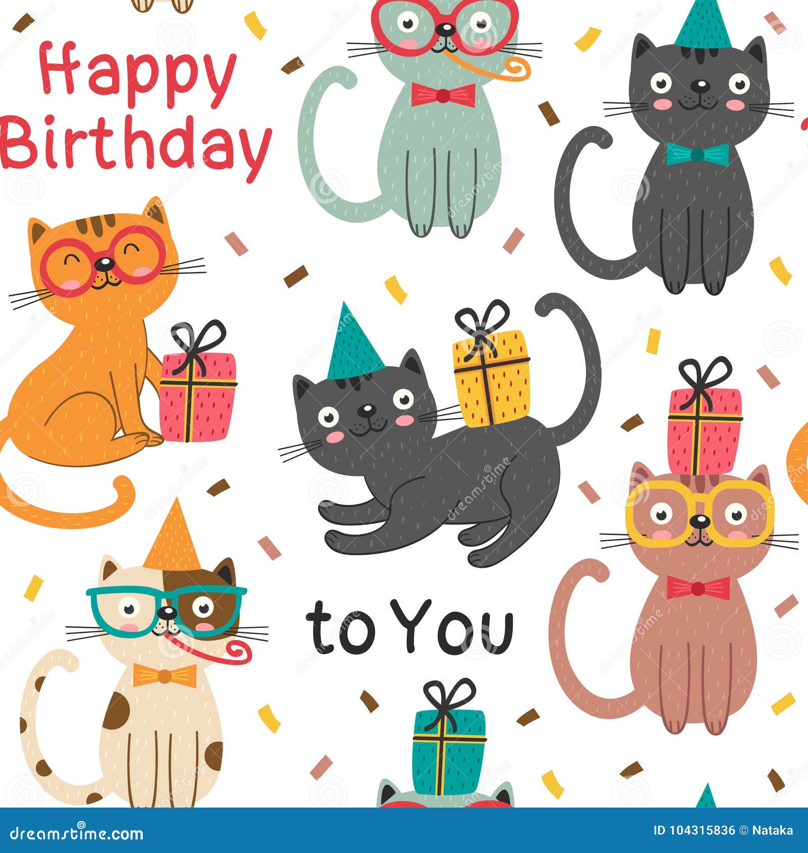 Modele Sans Couture Avec Des Chats De Joyeux Anniversaire Illustration De Vecteur Illustration Du Avec Chats