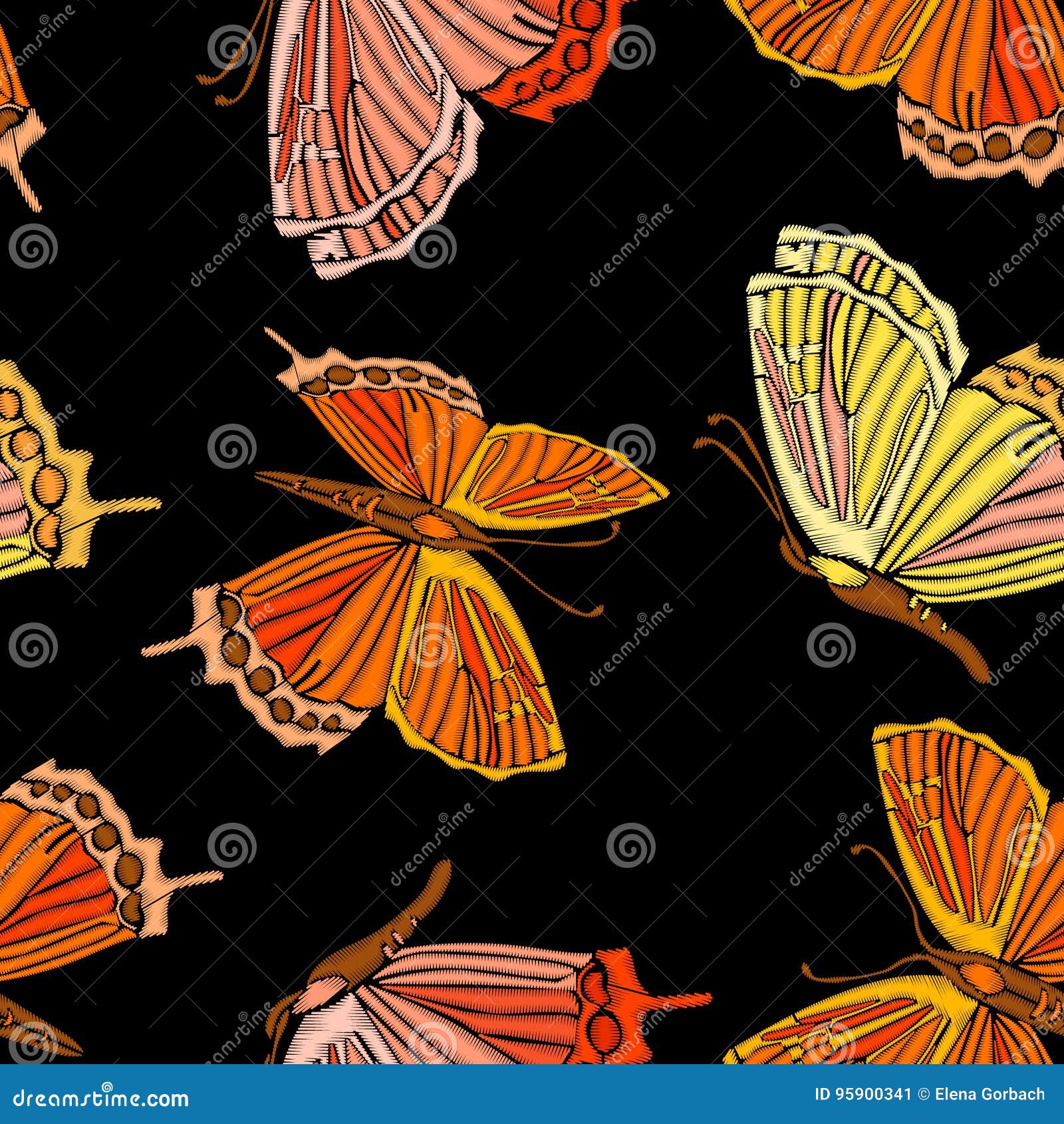 Modèle Sans Couture De Vintage Oiseau Papillon Sur Le