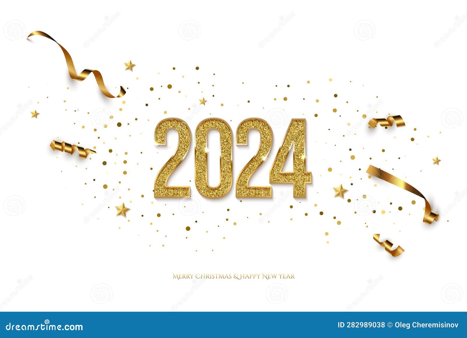 Concept De Carte De Voeux Heureux 2024. Style Festif. Modèle De Numéro Et  Fond Blanc Neigeux
