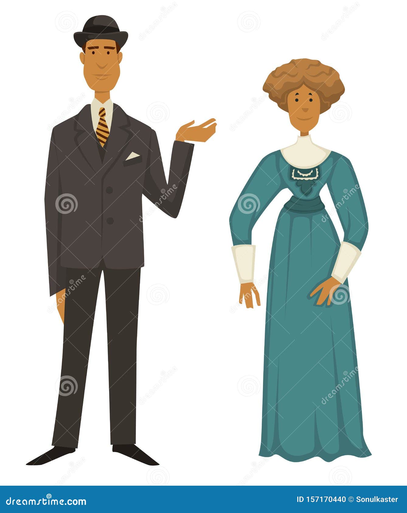 Moda De Los AÃ±os 1910, Hombre De Traje Y Sombrero, Mujer Vestida Con JabÃ³n Ilustración Vector Ilustración de encanto, pares: 157170440