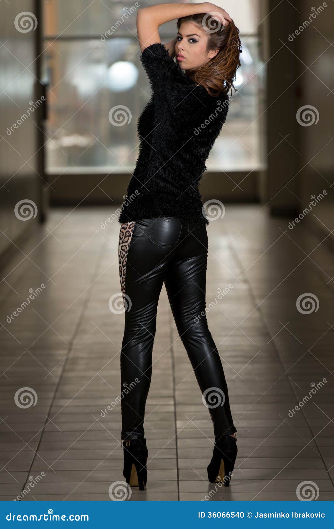 Model from Behind in Beautiful Black Sweater Stock Photo - Image of ...