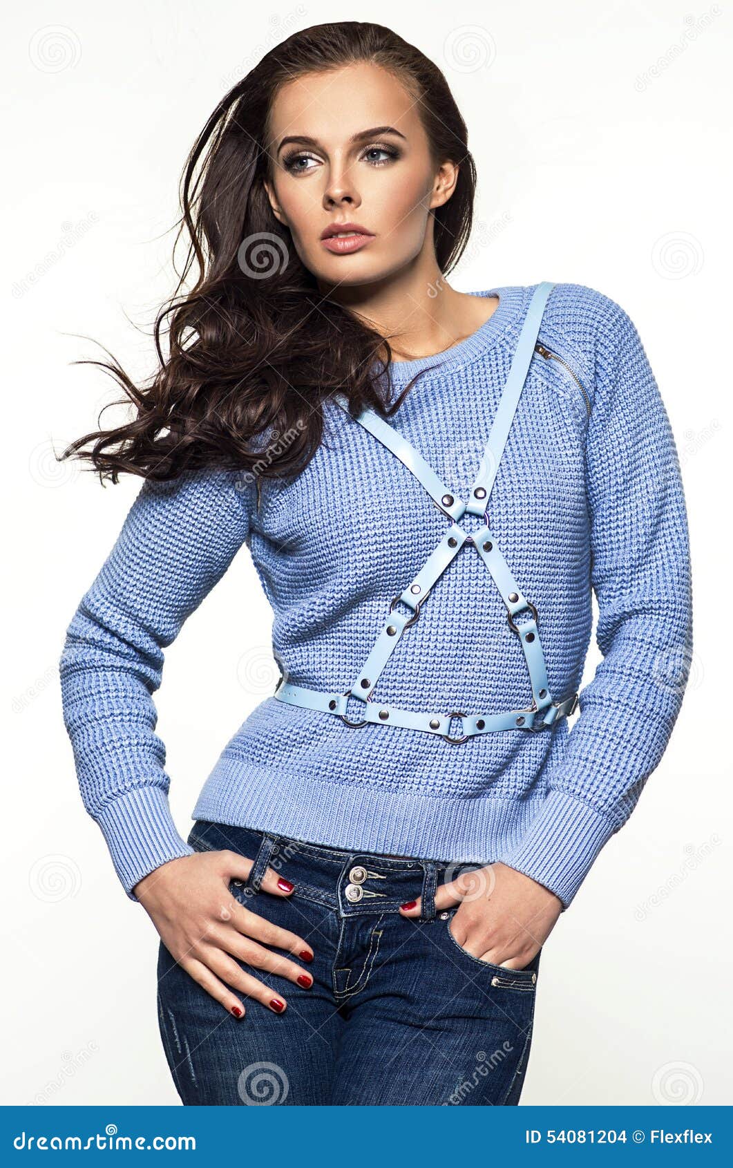 Model in Blue Fashion Sweater Stock Photo - Image of outfit, hair: 54081204