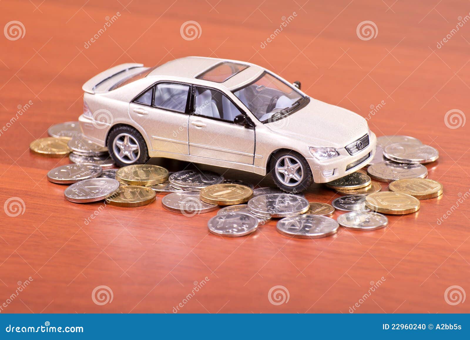 Model Car on a Placer of Coins Stock Photo Image of finance, sale
