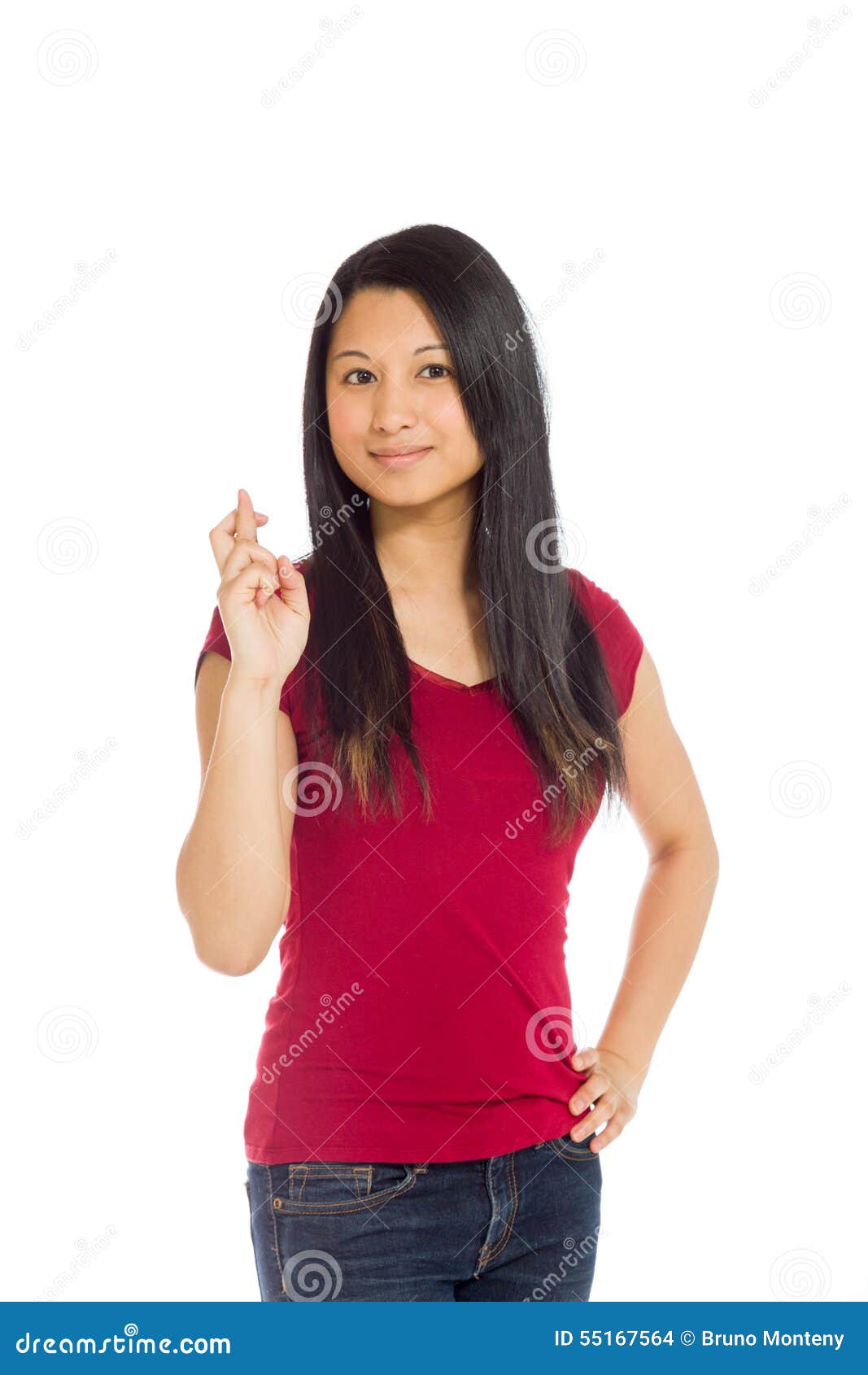Model Fingers Crossed Wishing Lucky Stock Photo - Image of casual ...