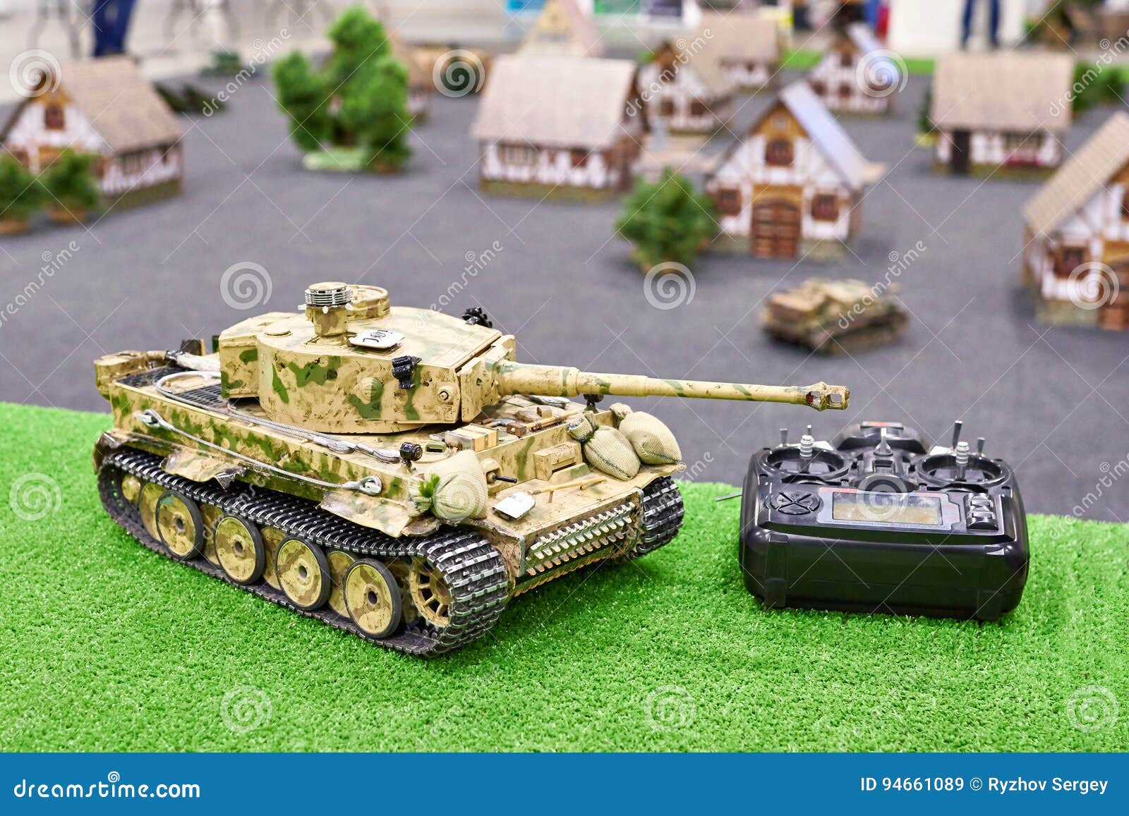 Model of German Tank Tiger on Radio Control with Remote Stock Image