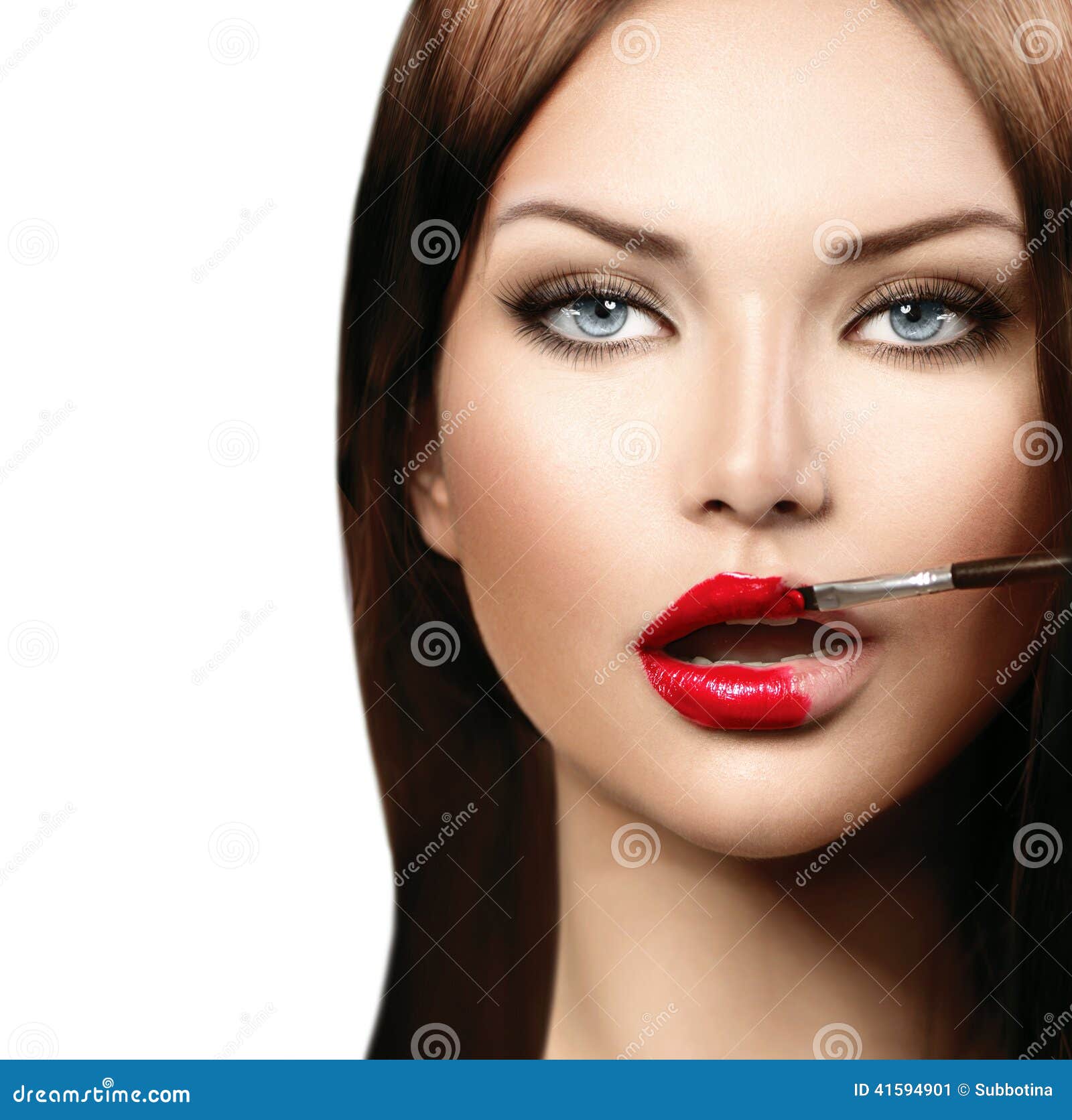 model girl applying red lipgloss