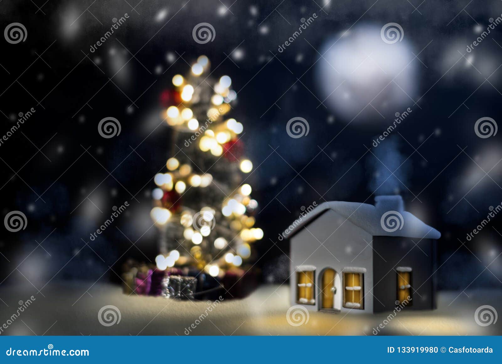 Model House with Full Moon at Night Stock Photo - Image of merry, house ...