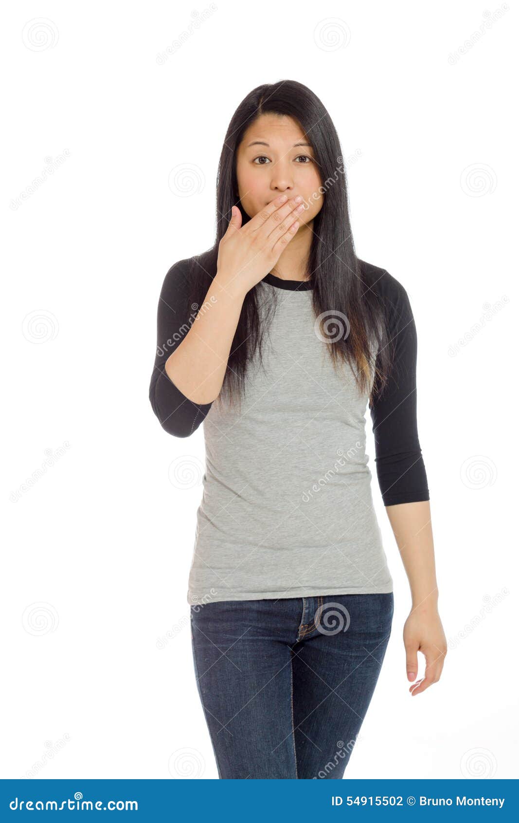 Model Isolated Covering Mouth Stock Photo - Image of upset, model: 54915502