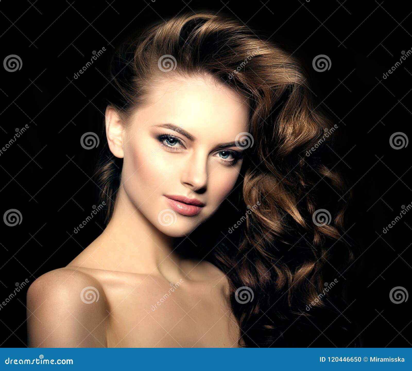Model with Long Hair on a Black Background. Waves Curls Hairstyle. Hair Salon. Updo. Fashion Model with Shiny Hair Stock Photo - Image of gloss, pure: 120446650 Model with Long Hair on a Black Background. Waves Curls Hairstyle. Hair Salon. Updo. Fashion Model with Shiny Hair Stock Photo - Image of gloss, pure: 120446650