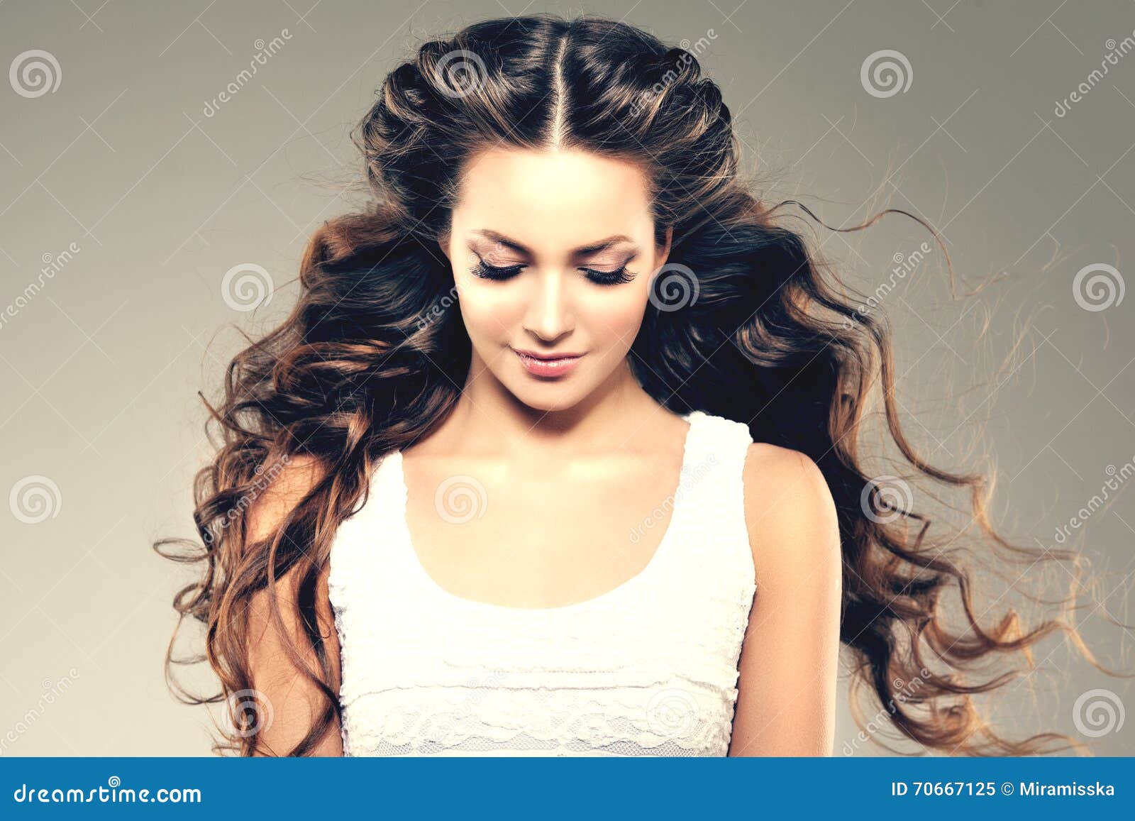 Model With Long Hair. Waves Curls Hairstyle. Hair Salon. Updo Stock Image -  Image Of Perfect, Background: 70667125