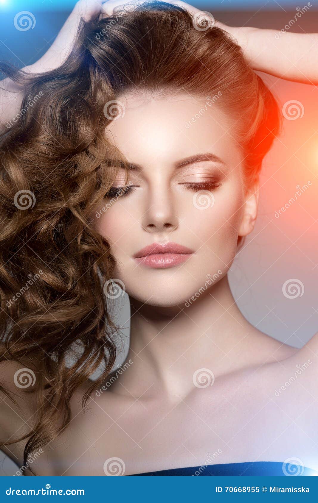 model with long hair. waves curls hairstyle. hair salon. updo. f