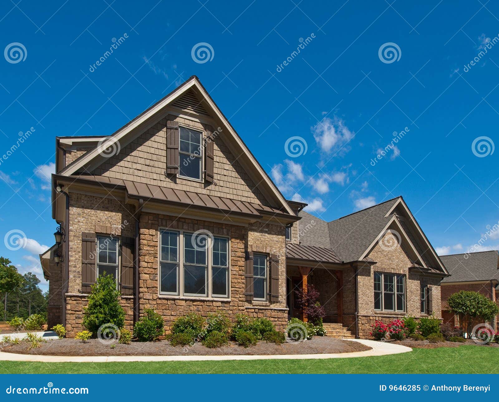 model luxury home exterior angle view sidewalk