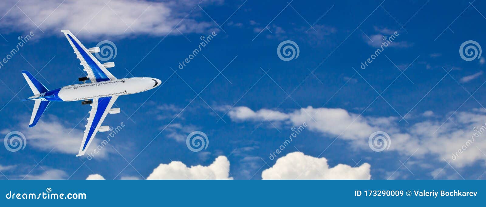 Download Model Plane Airplane On Blue Pastel Color Background Long Wide Banner Stock Image Image Of Icon Aircraft 173290009
