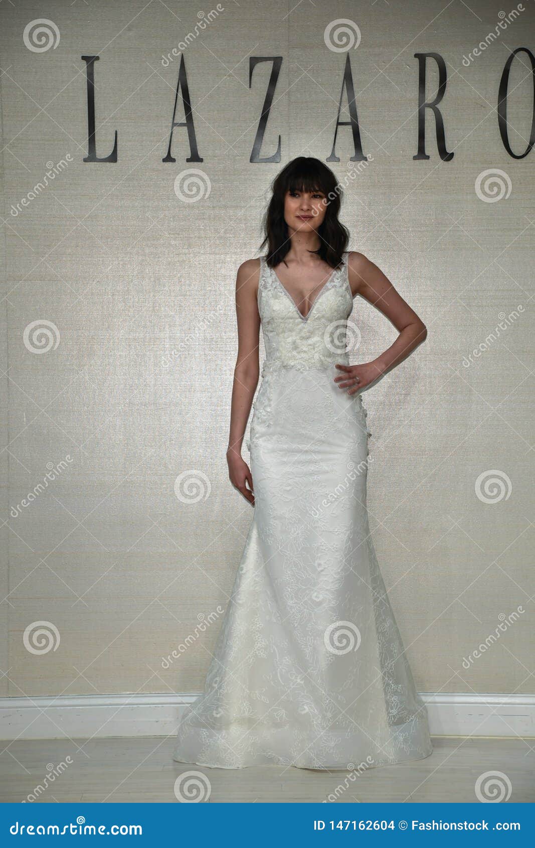 A Model Posing during Lazaro Spring 2020 Bridal Fashion Presentation Editorial Stock Image