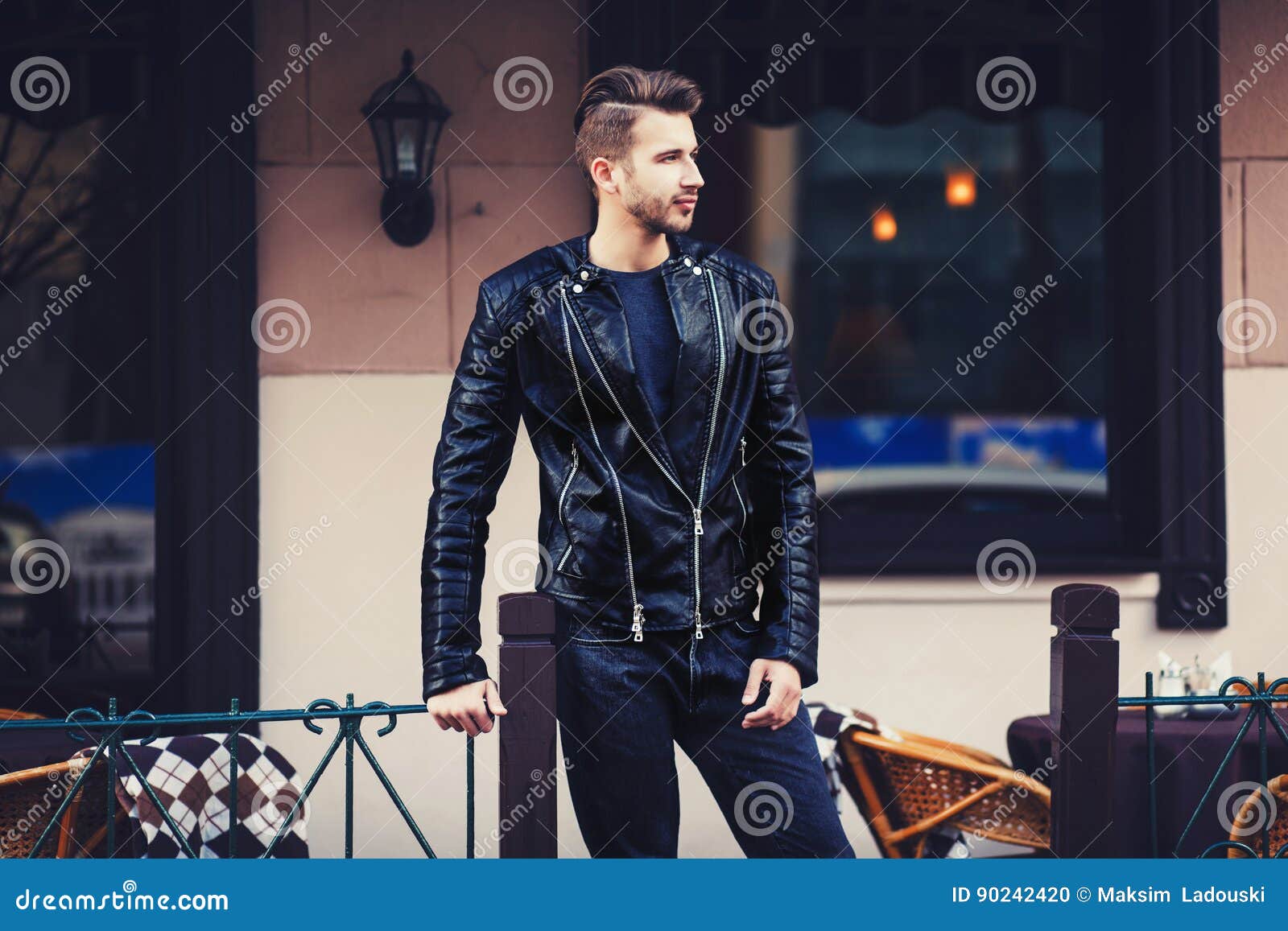 Model Posing in Leather Jacket Stock Photo - Image of dressing, modern ...