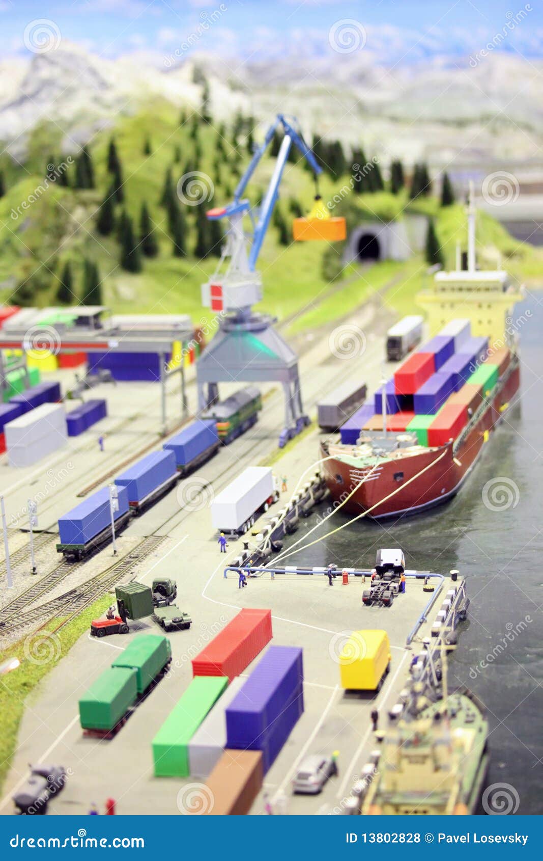 Model Of Railroad Station And Sea Port. Royalty Free Stock Photos 