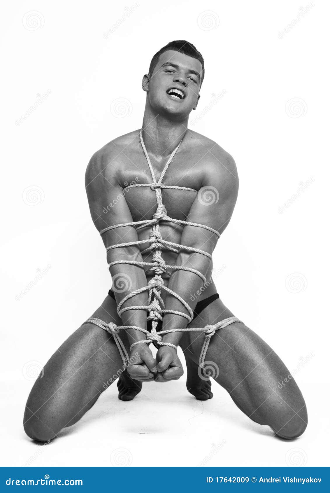 Model in ropes stock image. 