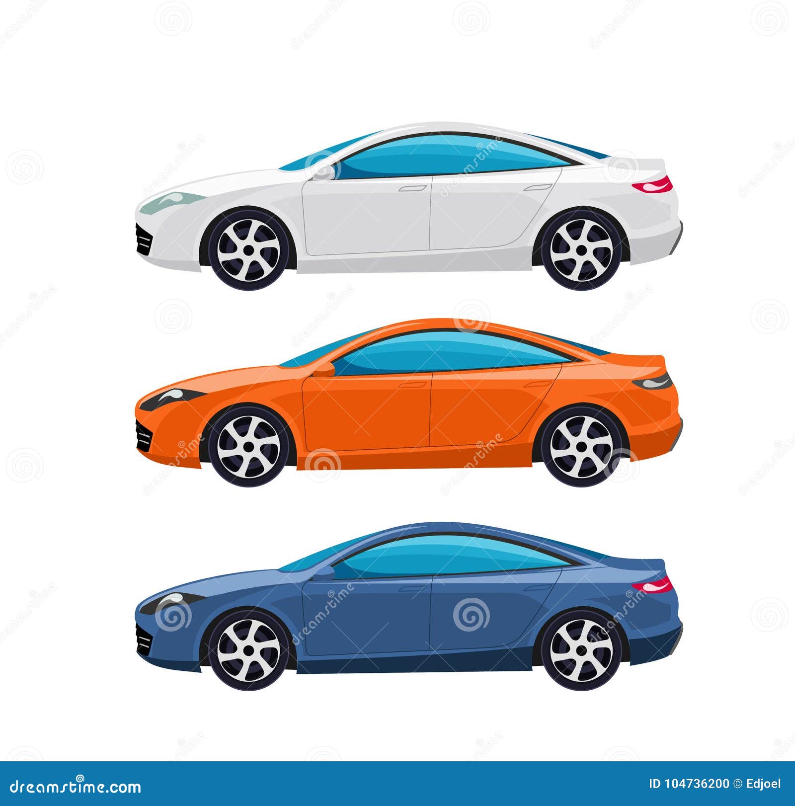 model rwhite, orange and blue of profile cars. super modern cars sports