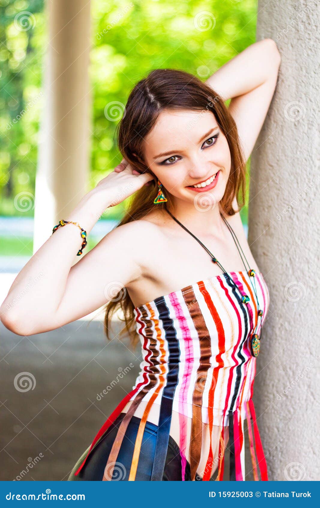 Model Slim Brunette With Long Hair Stock Image Image Of