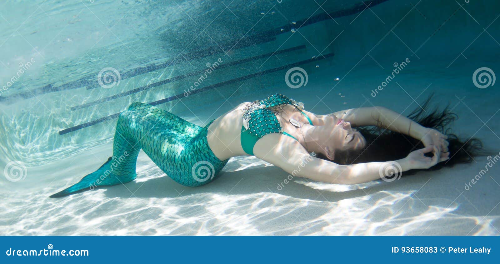 Model Underwater In A Pool Wearing A Mermaids Tail Stock Image Image