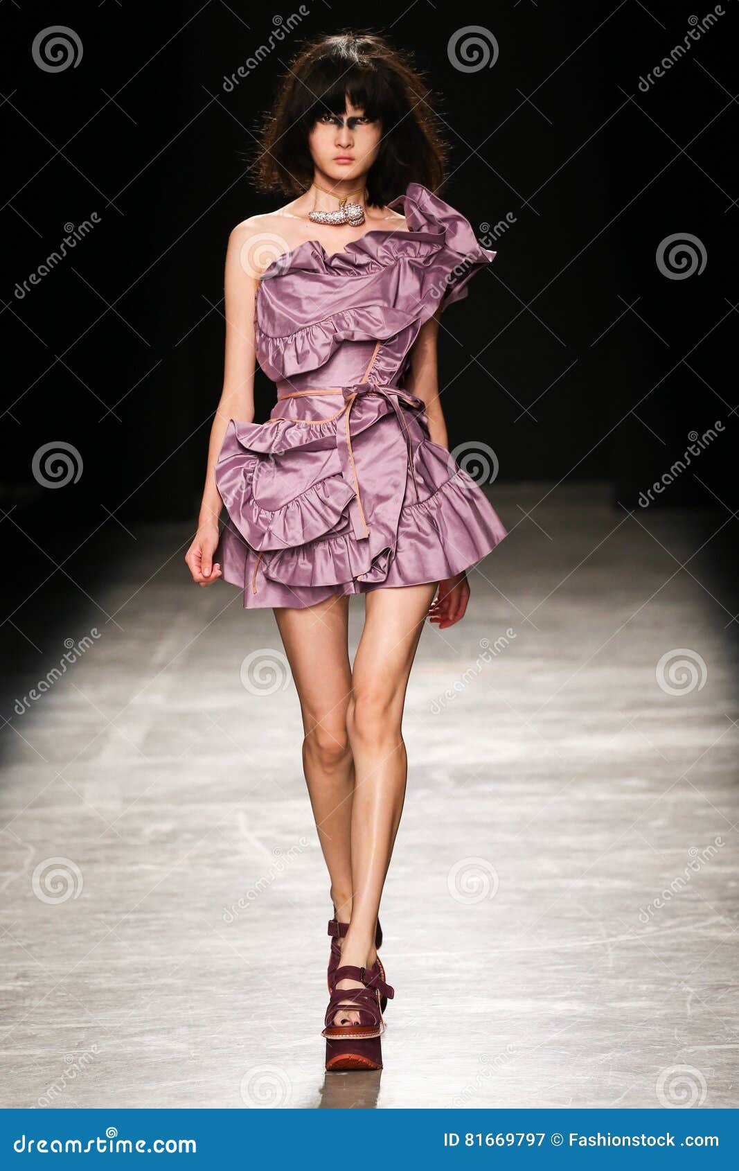 A model walks on the runway at the Vivienne Westwood fashion show