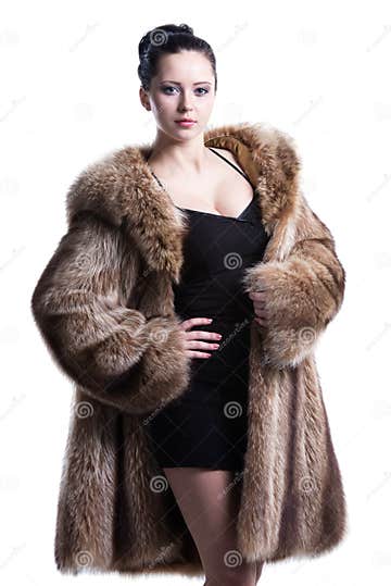 Young Lady Wearing Luxury Winter Fur Coat Stock Image - Image of ...