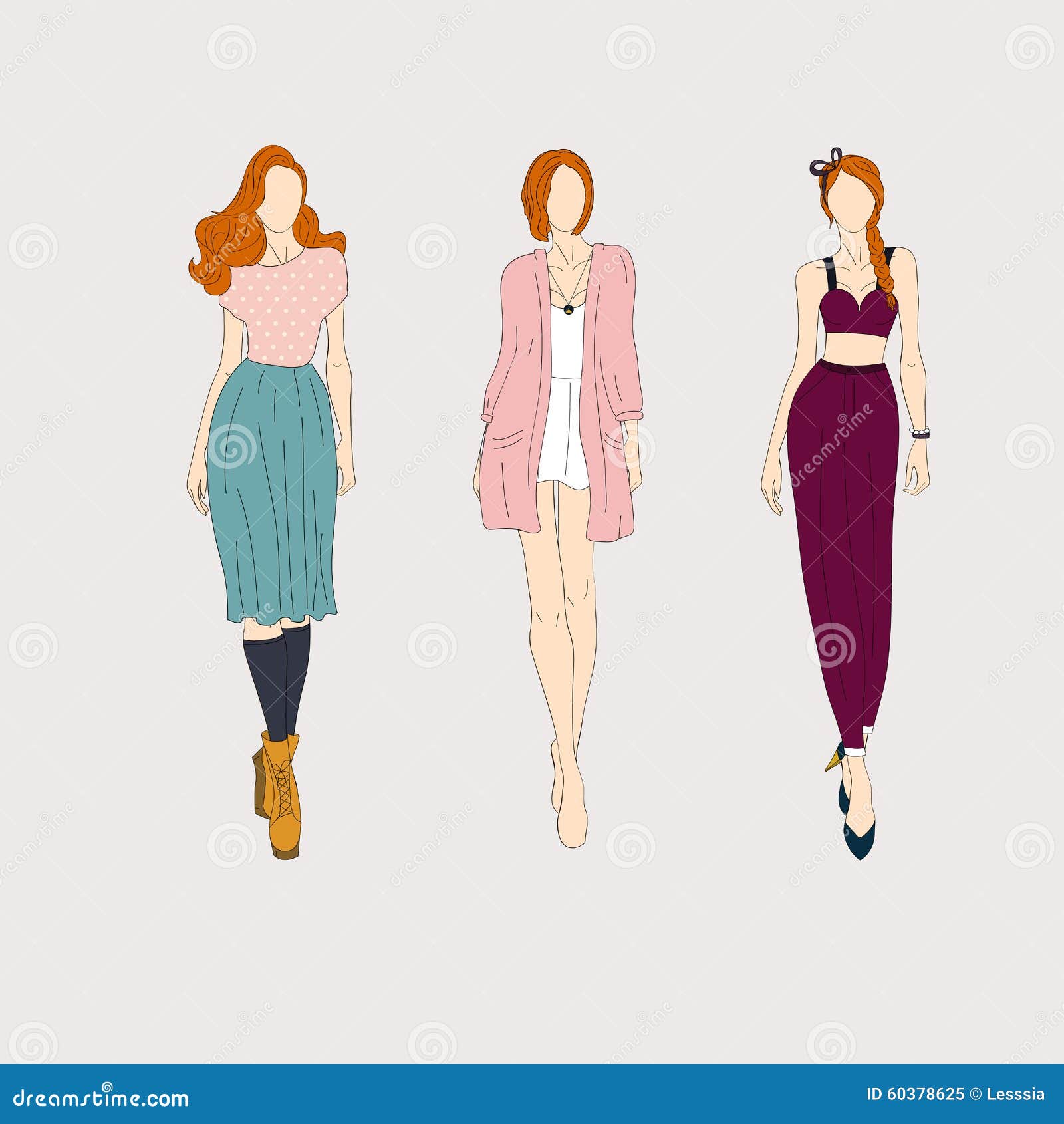 Modelli Di Moda Disegnati A Mano Illustrazione Vettoriale Illustrazione Di Vestiti Cute