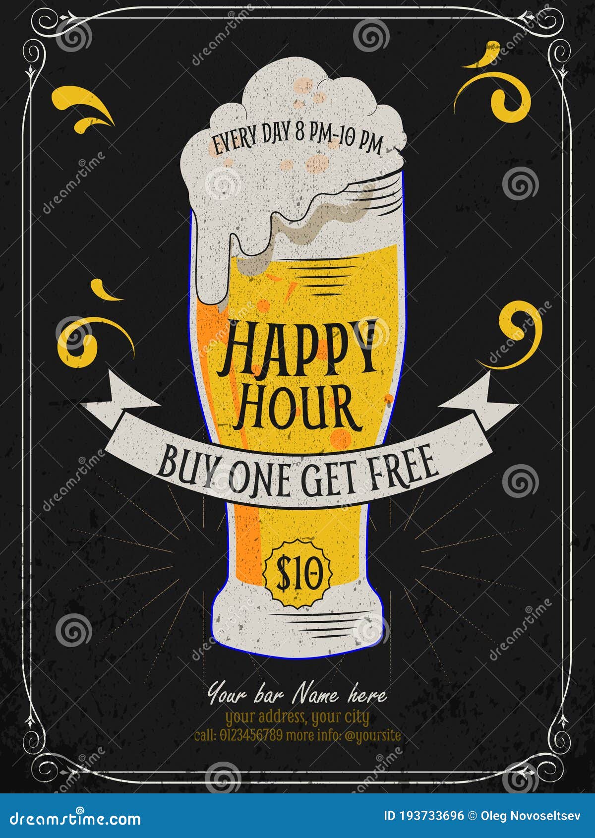 Modello Di Flyer Per L'offerta Di Happy Hour. Birra Libera. Modello Di  Scheda Invito Sconto Vintage Illustrazione Vettoriale - Illustrazione di  alimento, promozione: 193733696