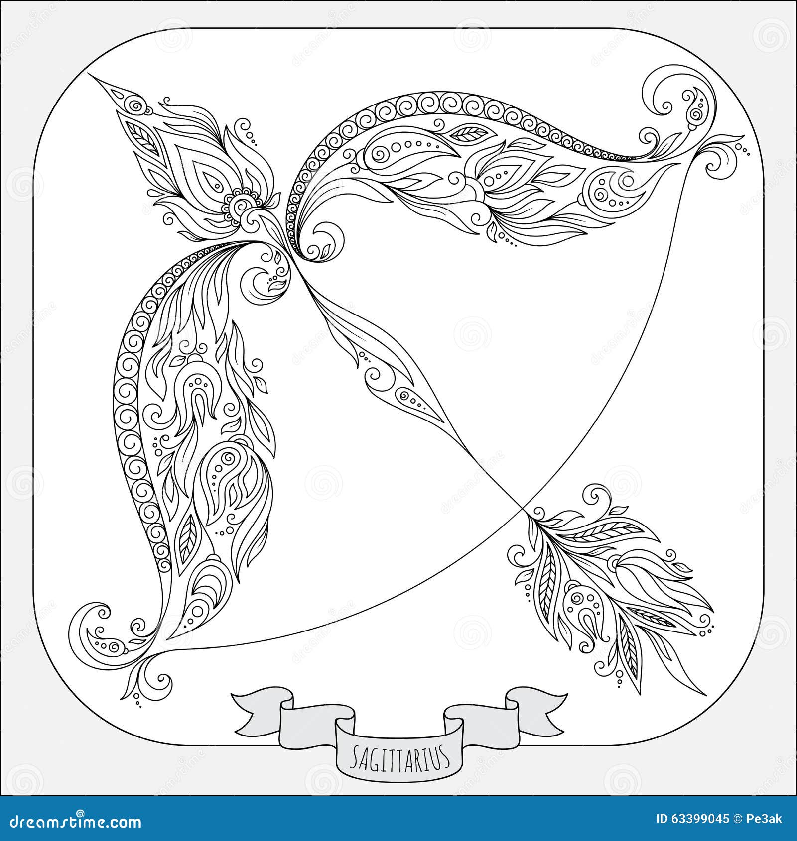 segno dello zodiaco di Sagittario · Modello disegnato a mano per il Sagittario dello zodiaco del libro da colorare Fotografia Stock Libera