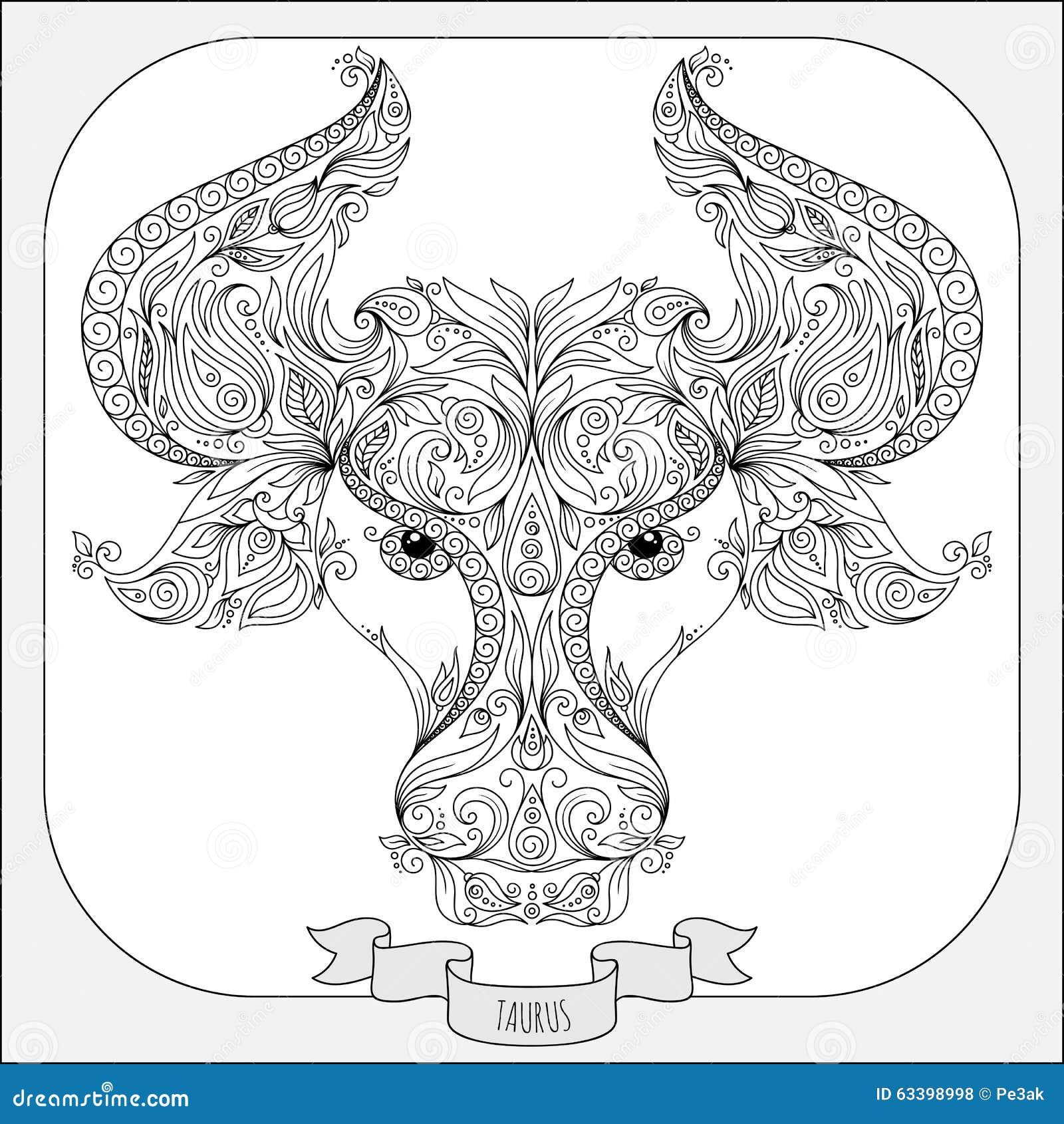 Modello disegnato a mano per il Toro dello zodiaco del libro da colorare
