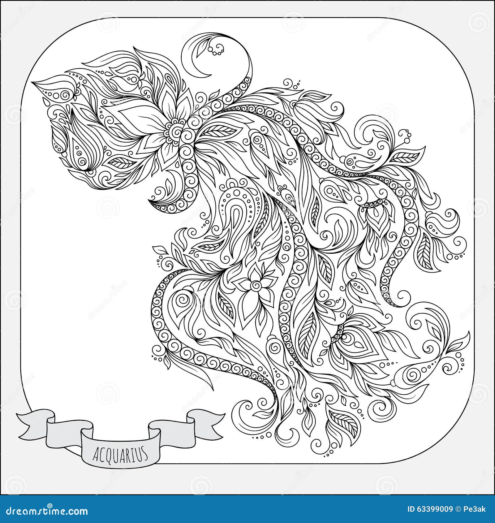 Modello disegnato a mano per l acquario dello zodiaco del libro da colorare