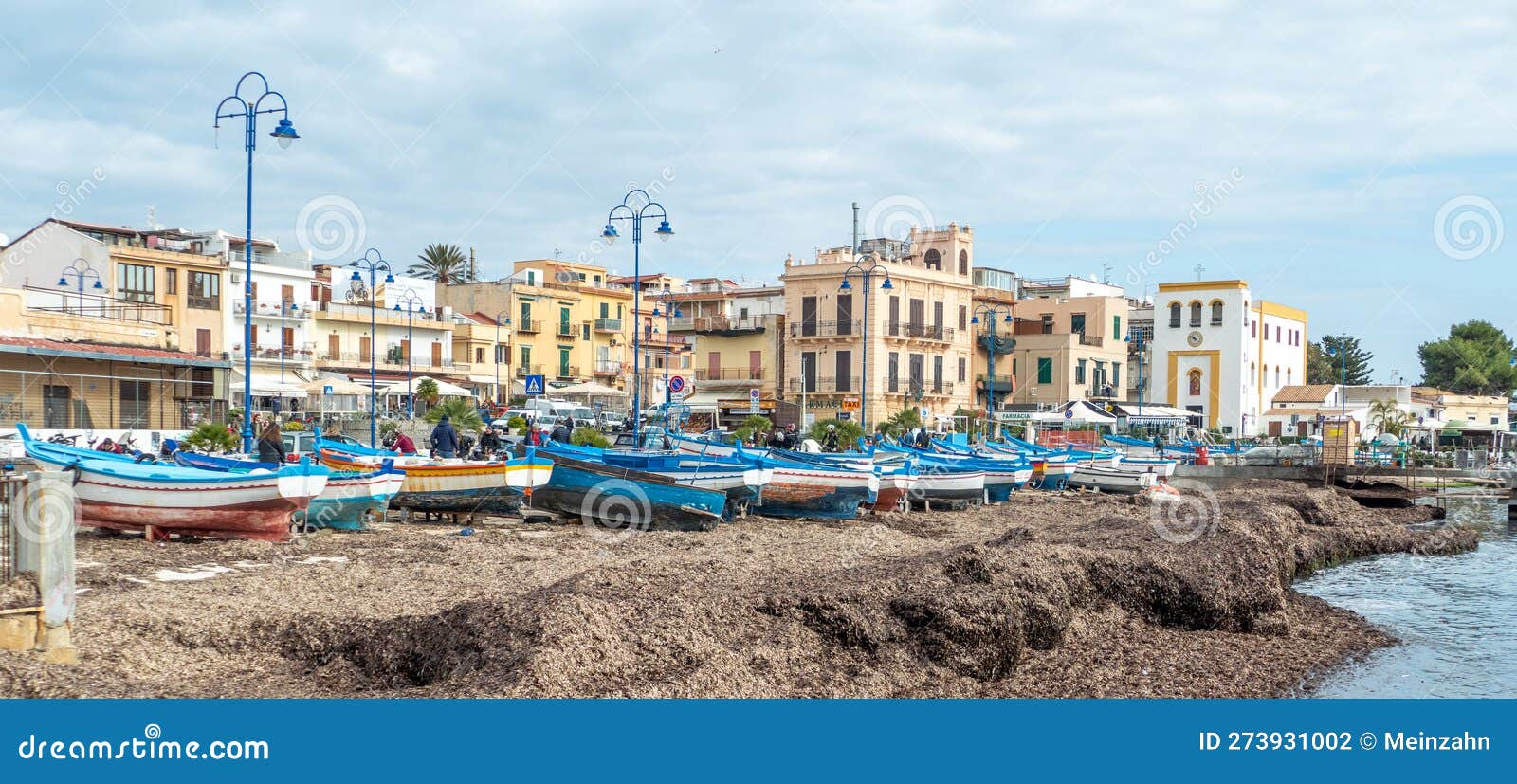 fishermens boats at the beach in the center of mondello