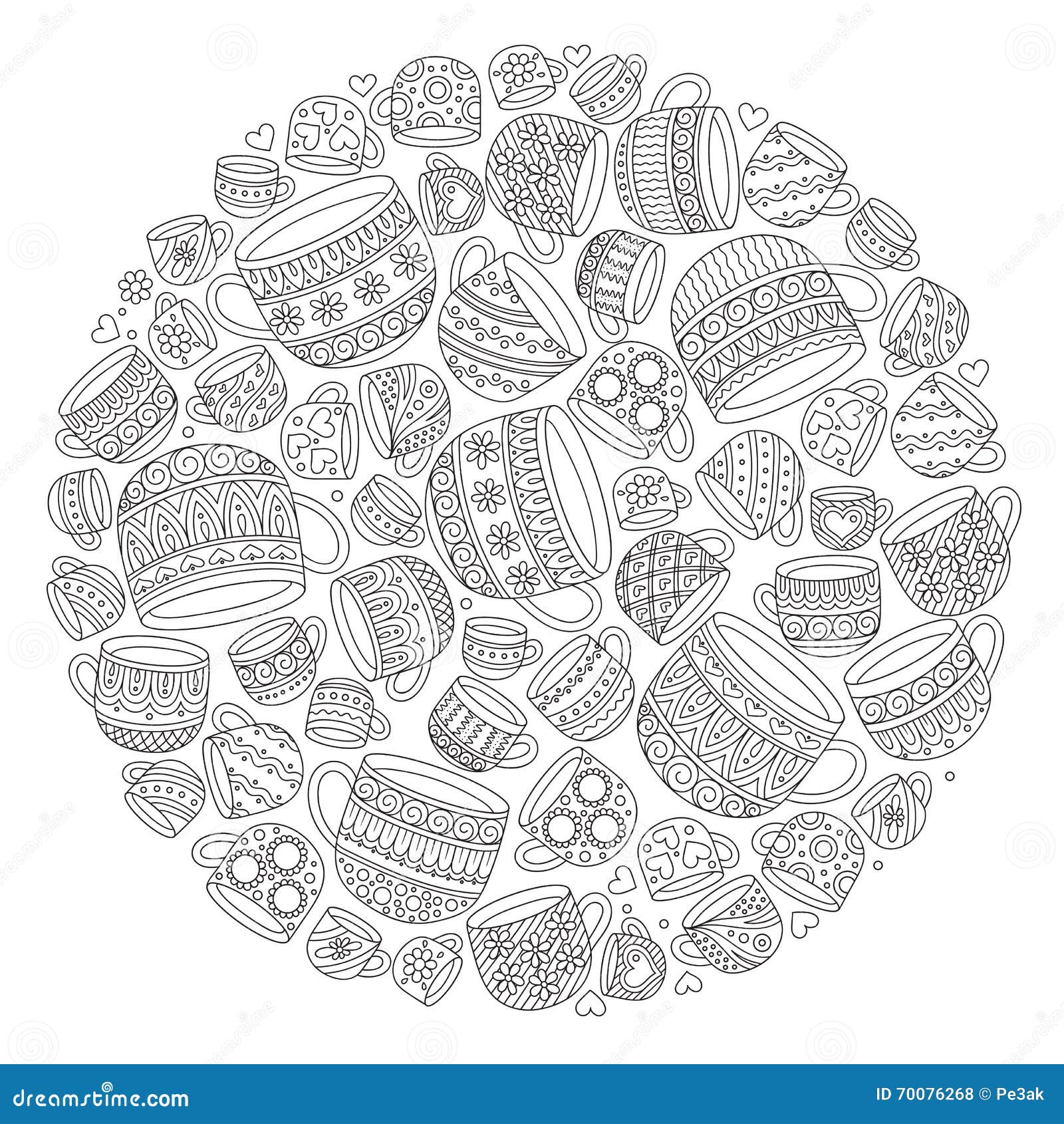 Modello per il libro da colorare con le tazze Disegno alimento