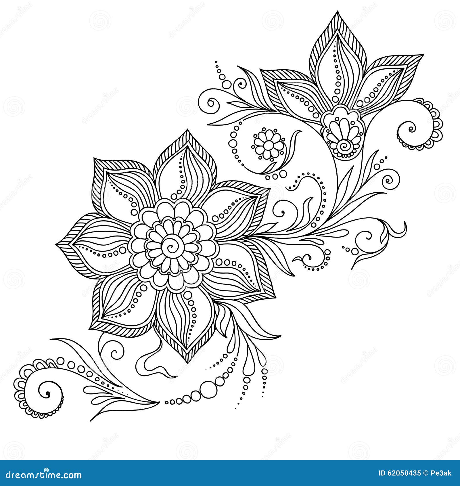 Modello Per Il Libro Da Colorare Elementi Floreali Nello Stile Indiano