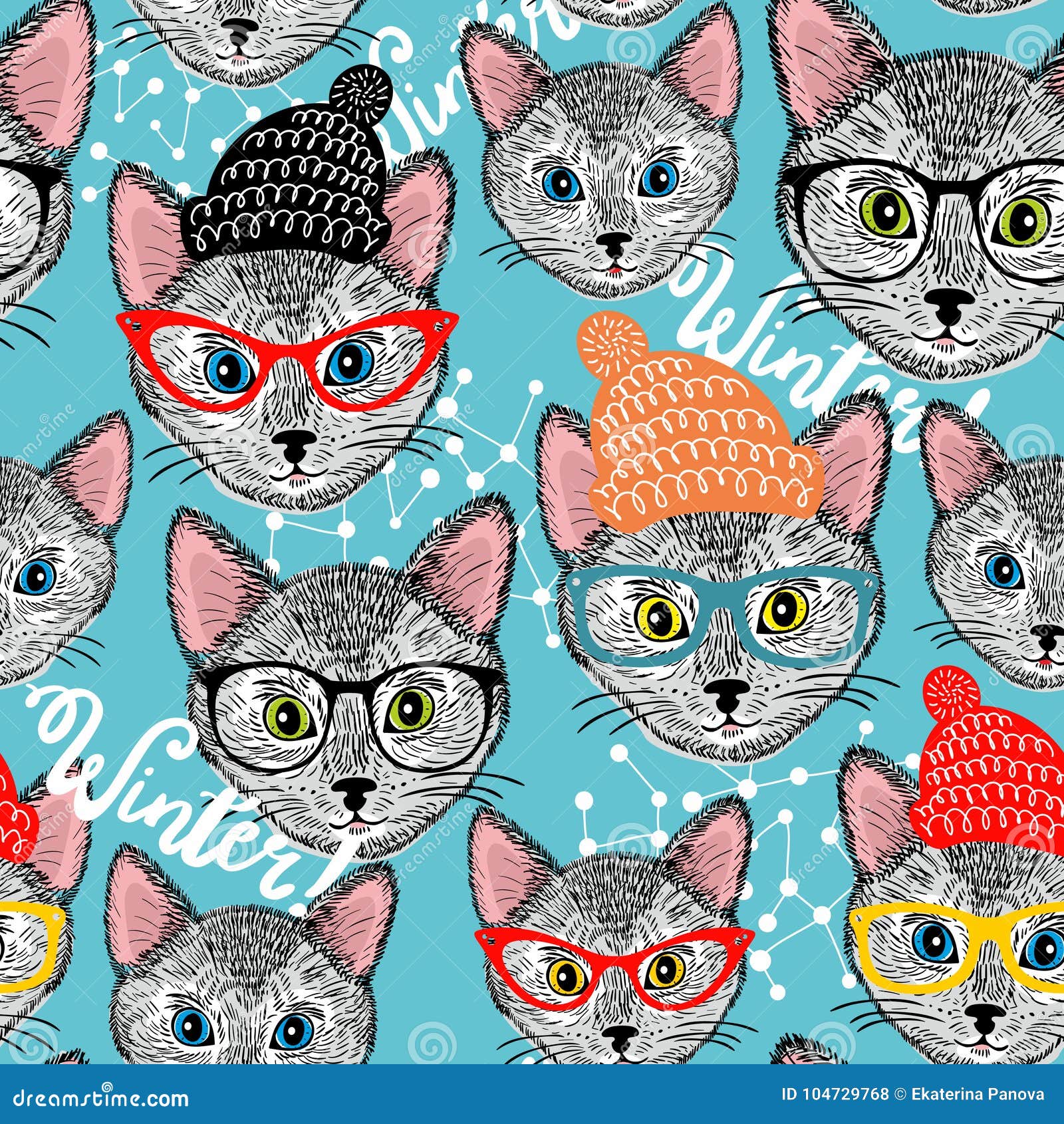 Modello Senza Cuciture Di Inverno Con Il Gatto In Cappello