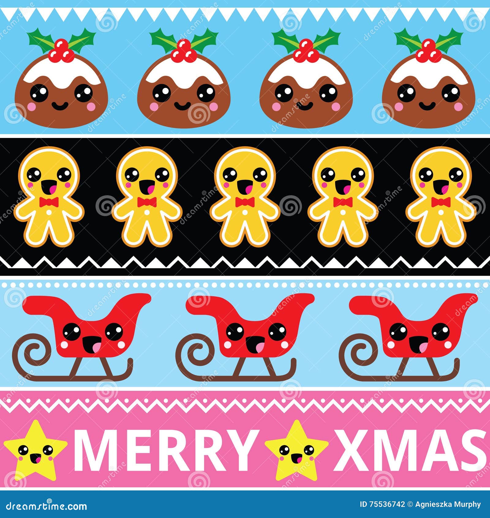 Immagini Natalizie Kawaii.Modello Senza Cuciture Sveglio Di Kawaii Di Natale Con I Caratteri Felici Illustrazione Di Stock Illustrazione Di Uomo Biscotto 75536742