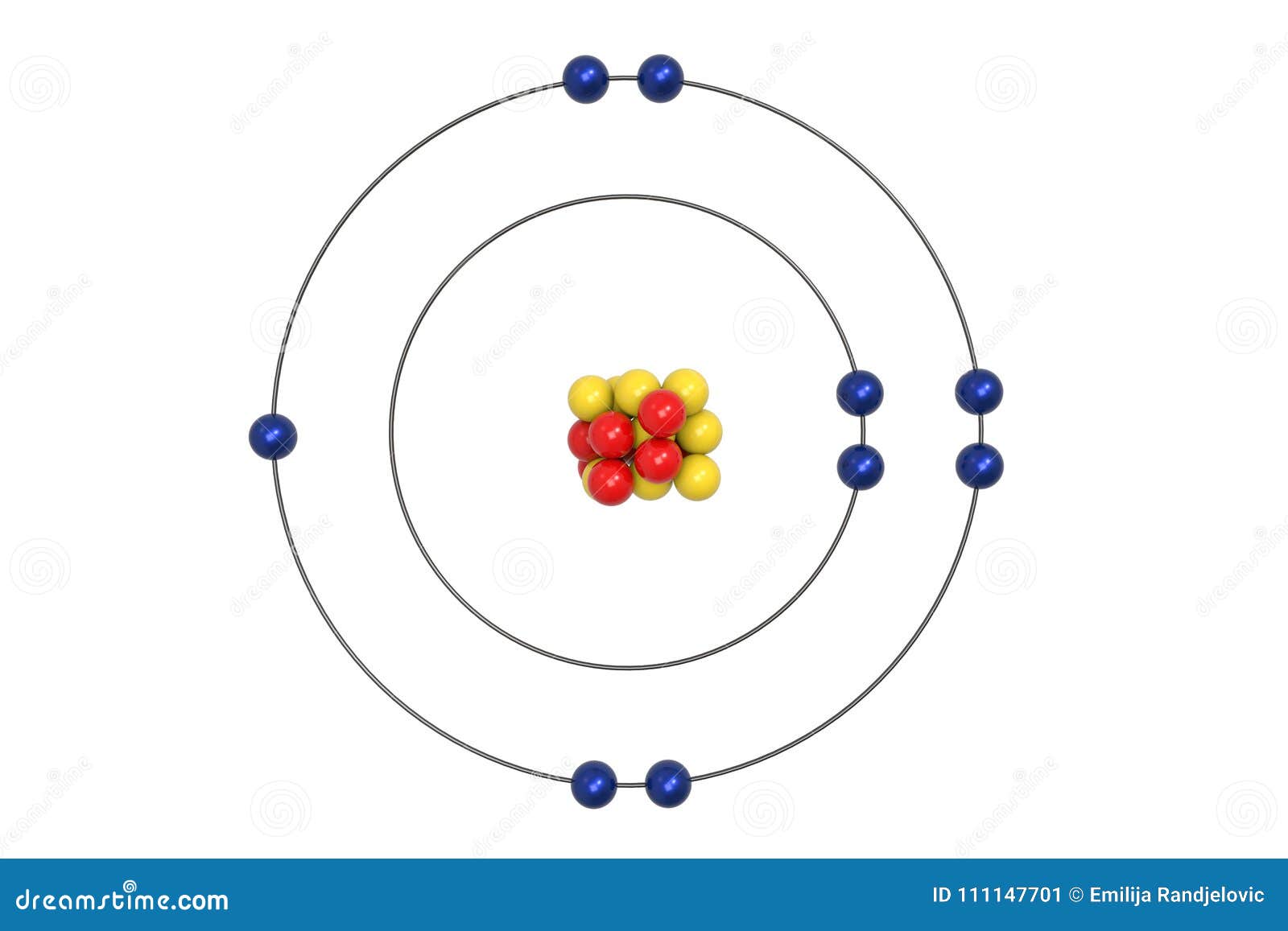 Modelo De Atom Bohr Del Flúor Con El Protón El Neutrón Y El