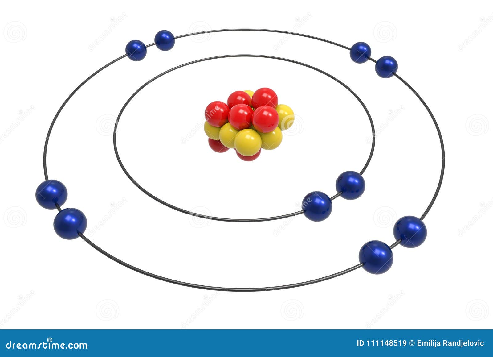Modelo De Bohr Del átomo De Neón Con El Protón, El Neutrón Y El Electrón  Stock de ilustración - Ilustración de bohr, experimento: 111148519