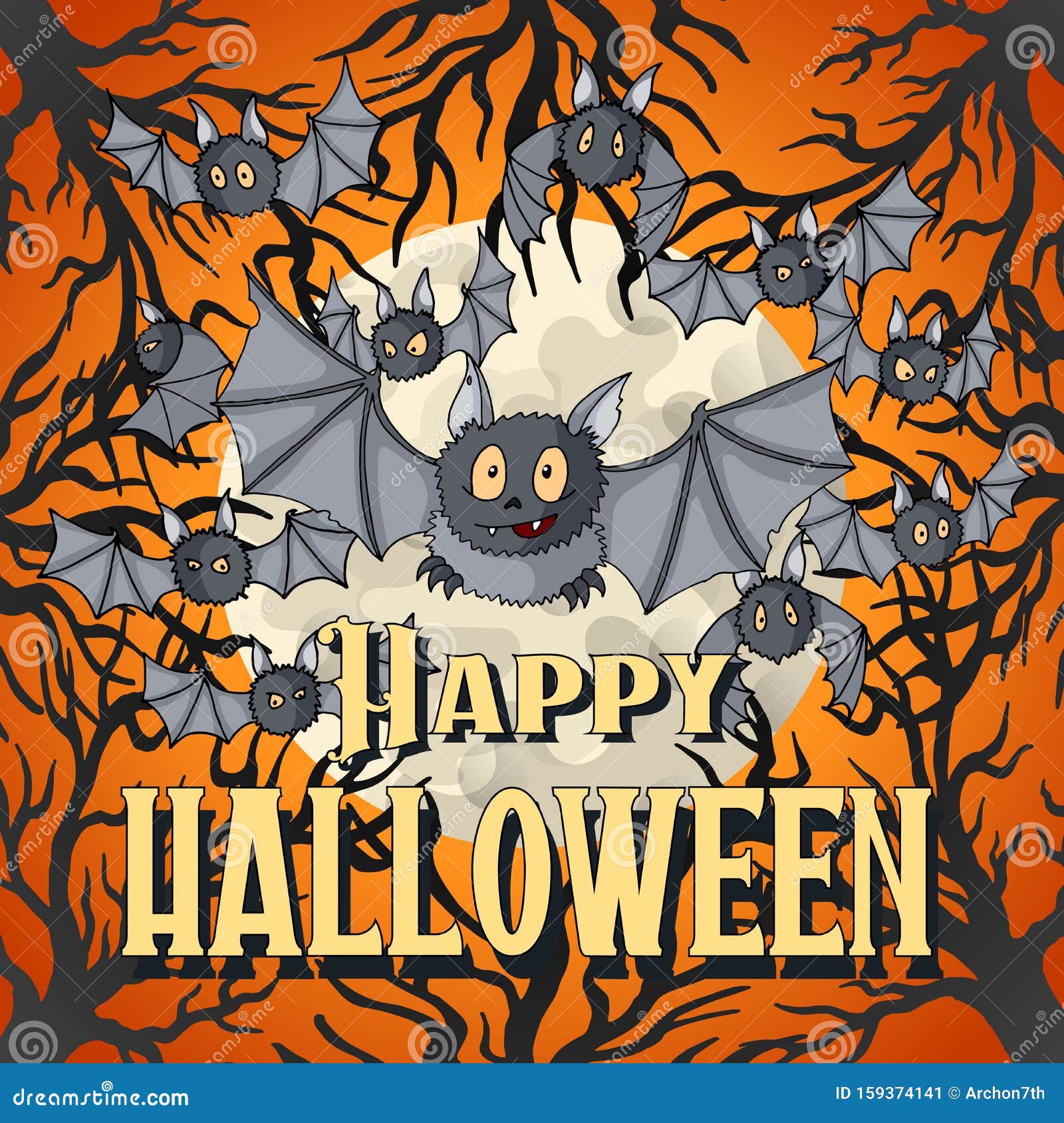 Modelo De Cartão Postal Feliz Halloween Personagem De Desenho Animado De  Vampiro Bats Ilustração do Vetor - Ilustração de arte, folheado: 159374141