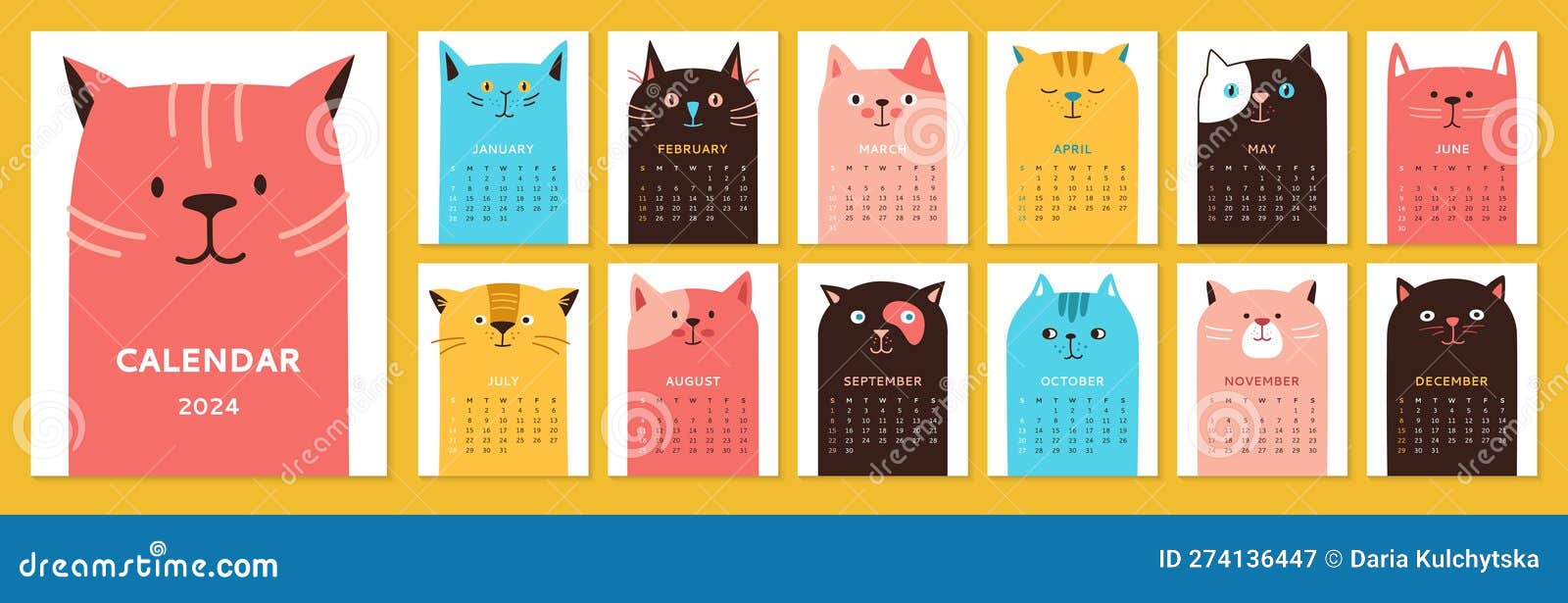 Calendário de anime de menina gato 2023