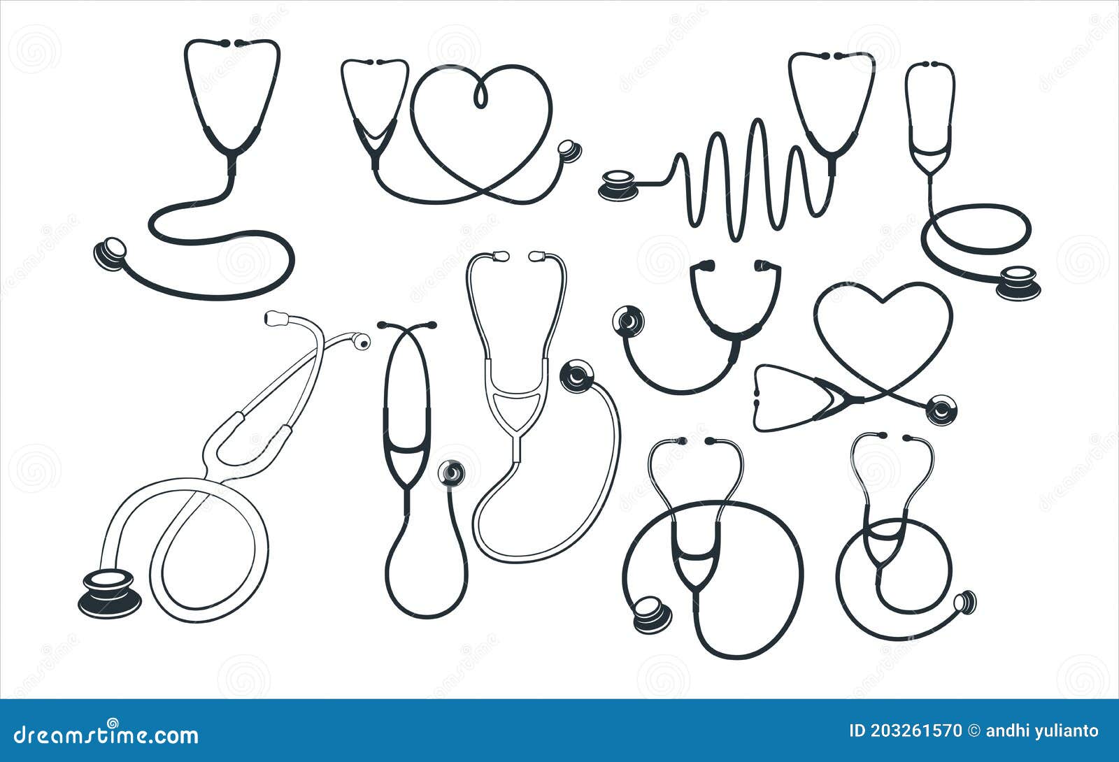 Modelo De Desenho Gráfico Vetorial De Estetoscópio Médico Associado  Definido Para O Corte E Impressão De Decoração De Adesivos Ilustração Stock  - Ilustração de silhueta, molde: 203261570