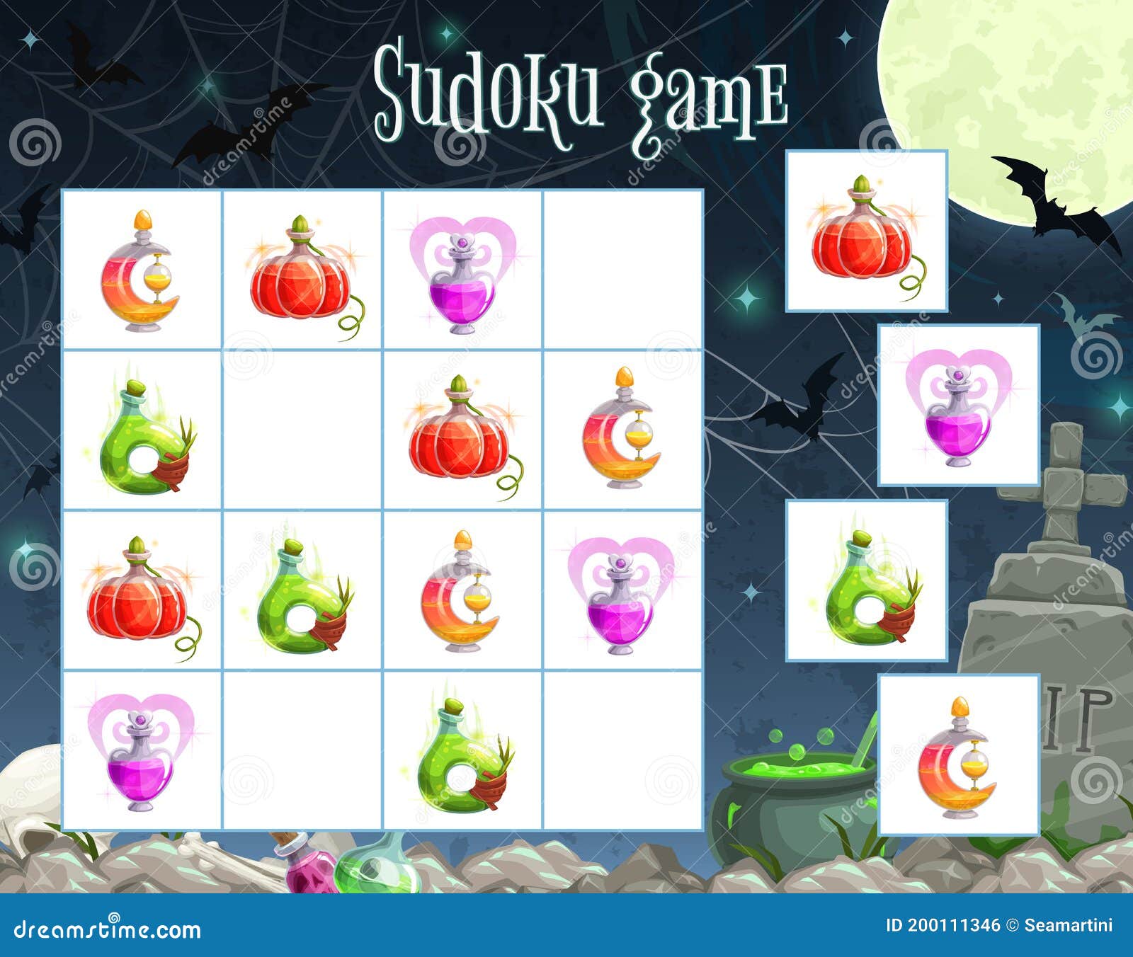 Jogo Sudoku Halloween Puzze Jogo De Lógica Infantil Ilustração do