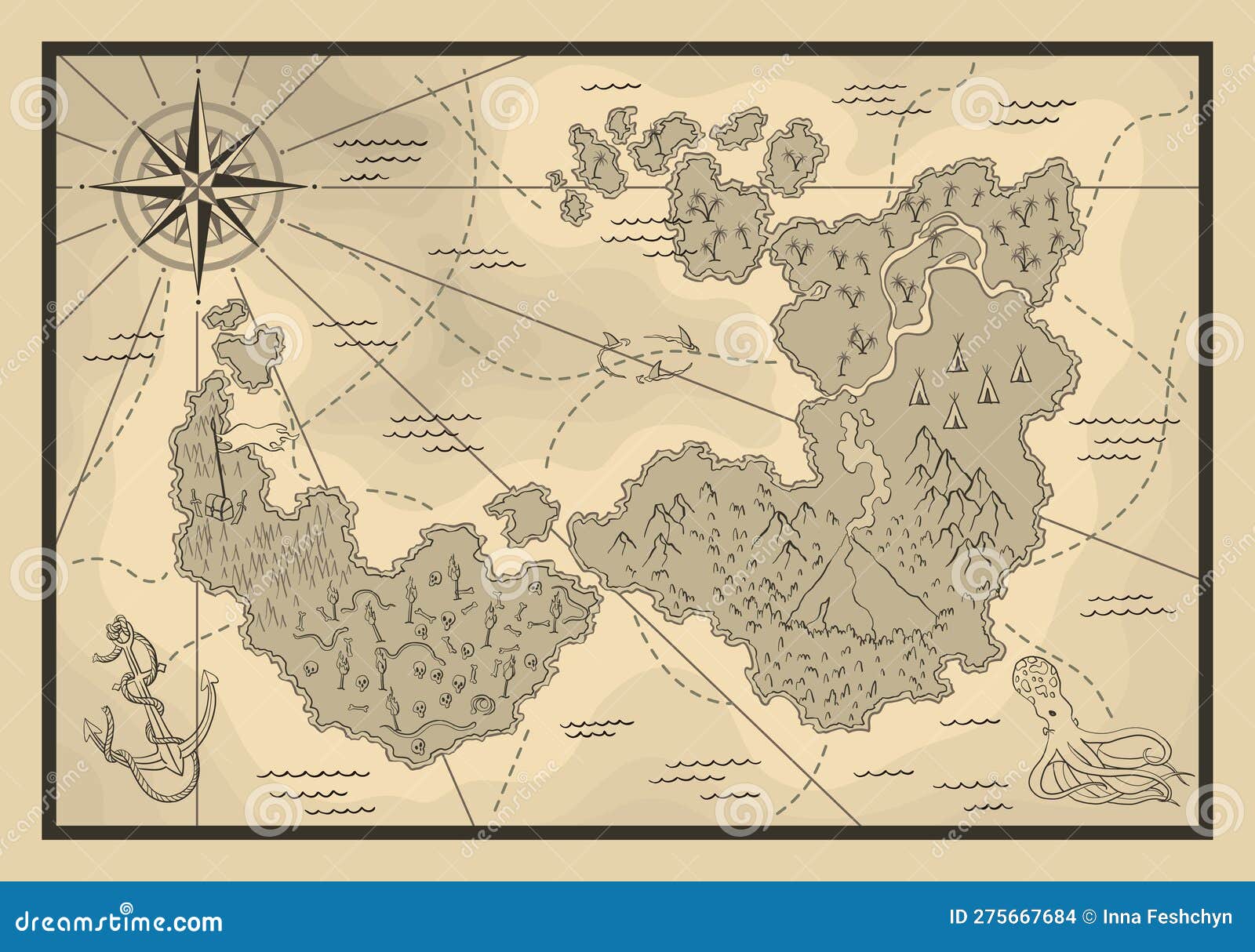 Antigo mapa do tesouro antigo modelo de mapa da ilha dos desenhos