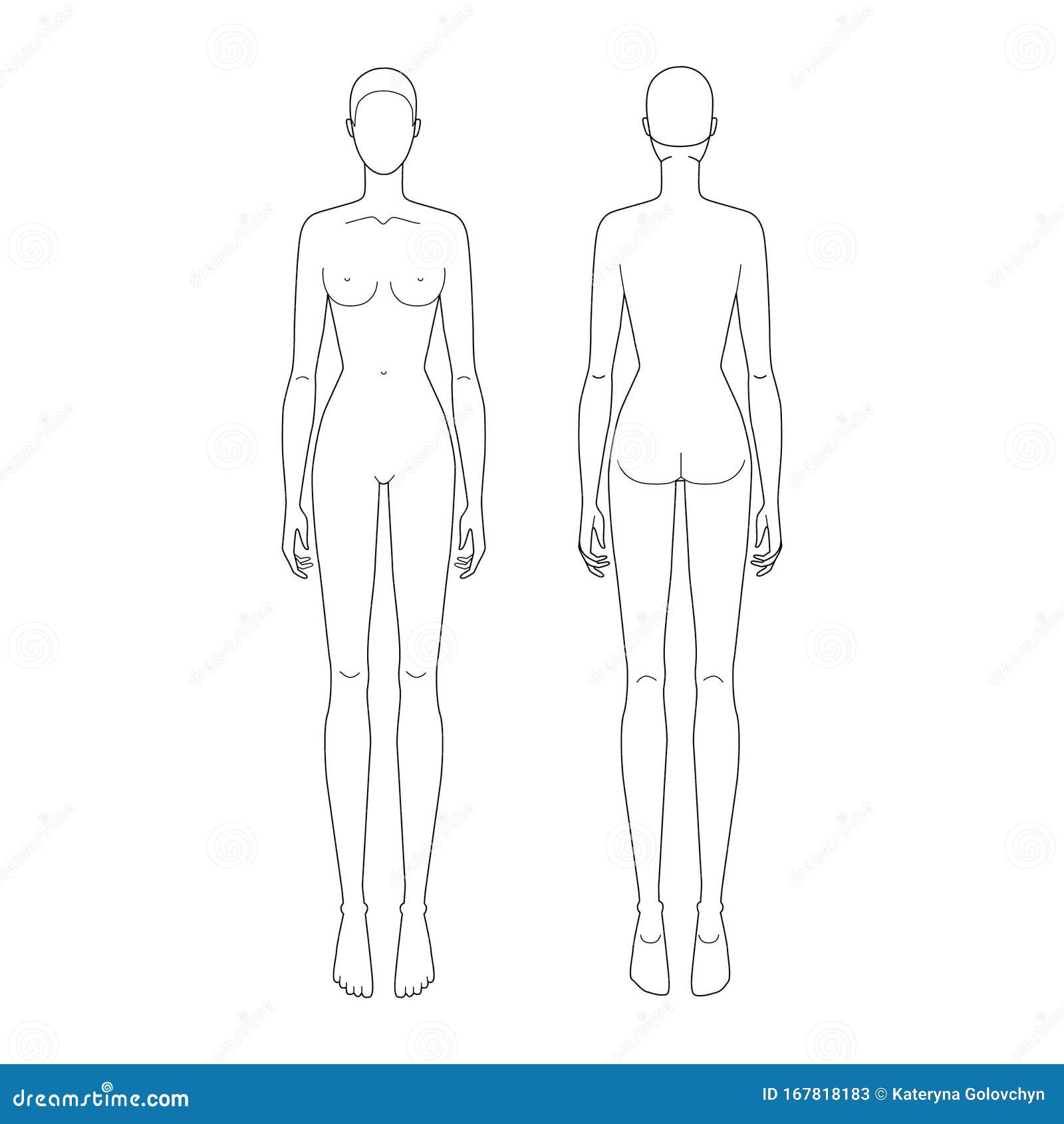 Modelo De Moda 9 Cabeças Para Desenho Técnico Com Linhas Principais Ilustração Do Vetor 8780