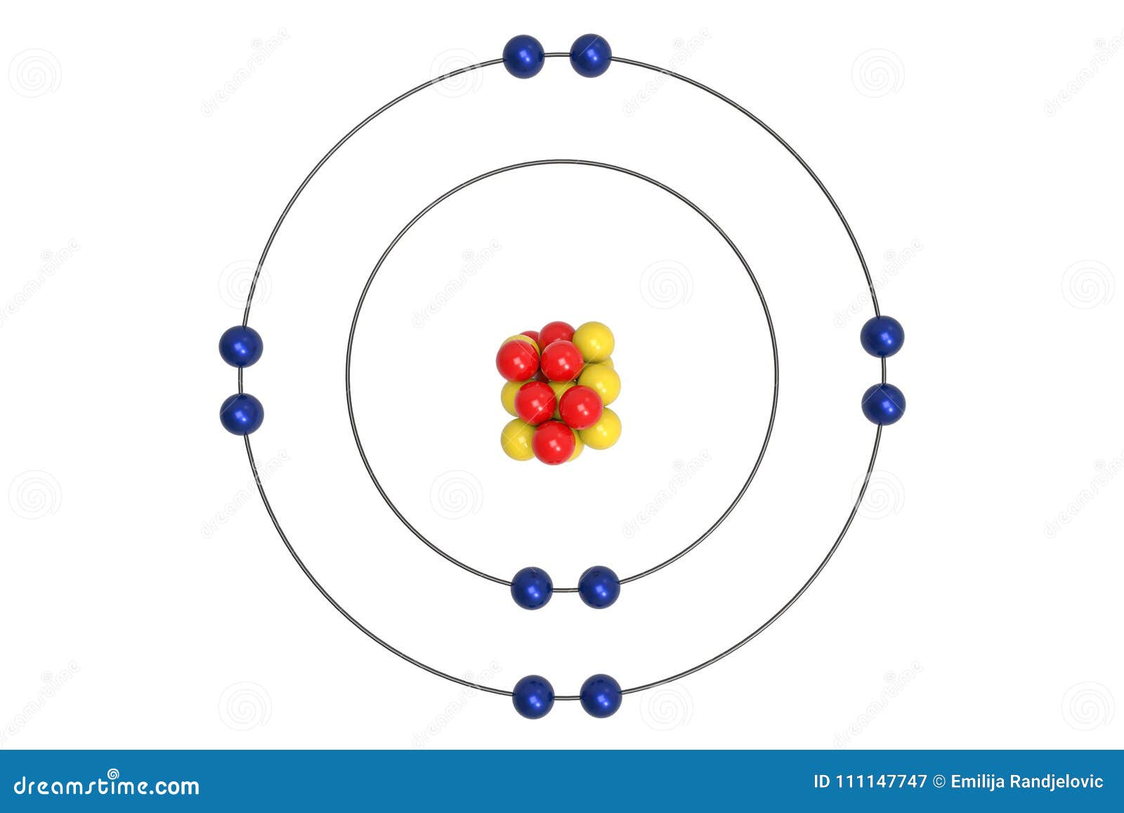 Modelo De Neón De Atom Bohr Con El Protón, El Neutrón Y El