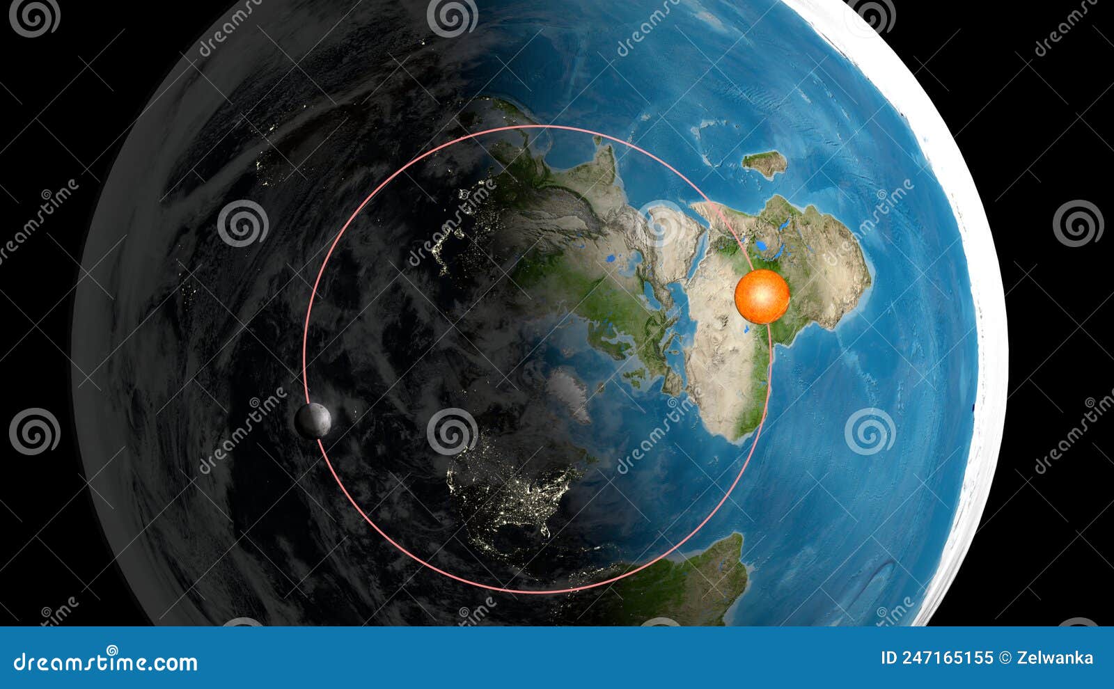 Modelo De Tierra Plana. Estados Unidos Delante. Vista Superior Con Una Capa  De Nubes. Stock de ilustración - Ilustración de luna, centro: 247165155