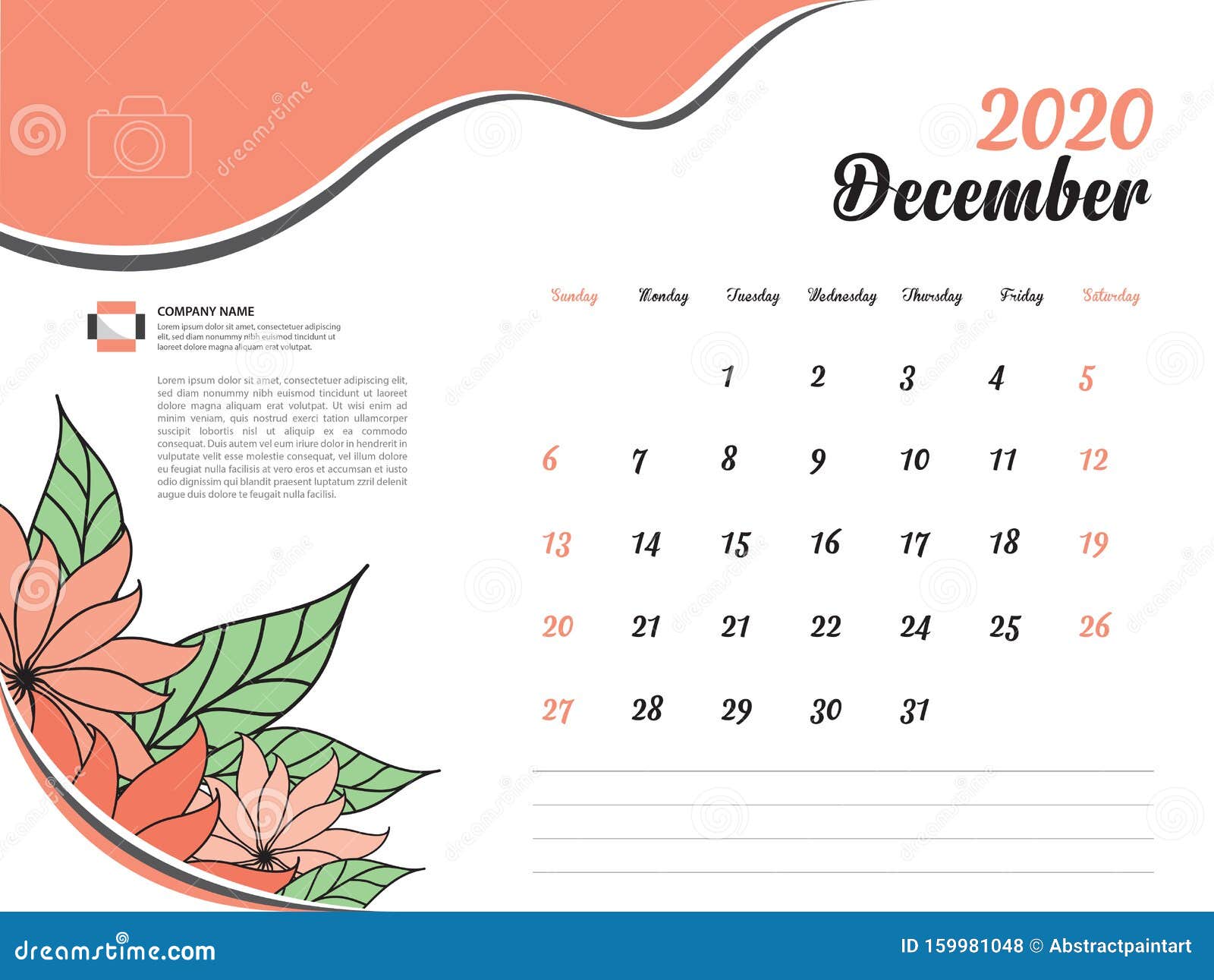 Baixar Vetor De Design Do Calendário Do Ano 2020 Da Flor