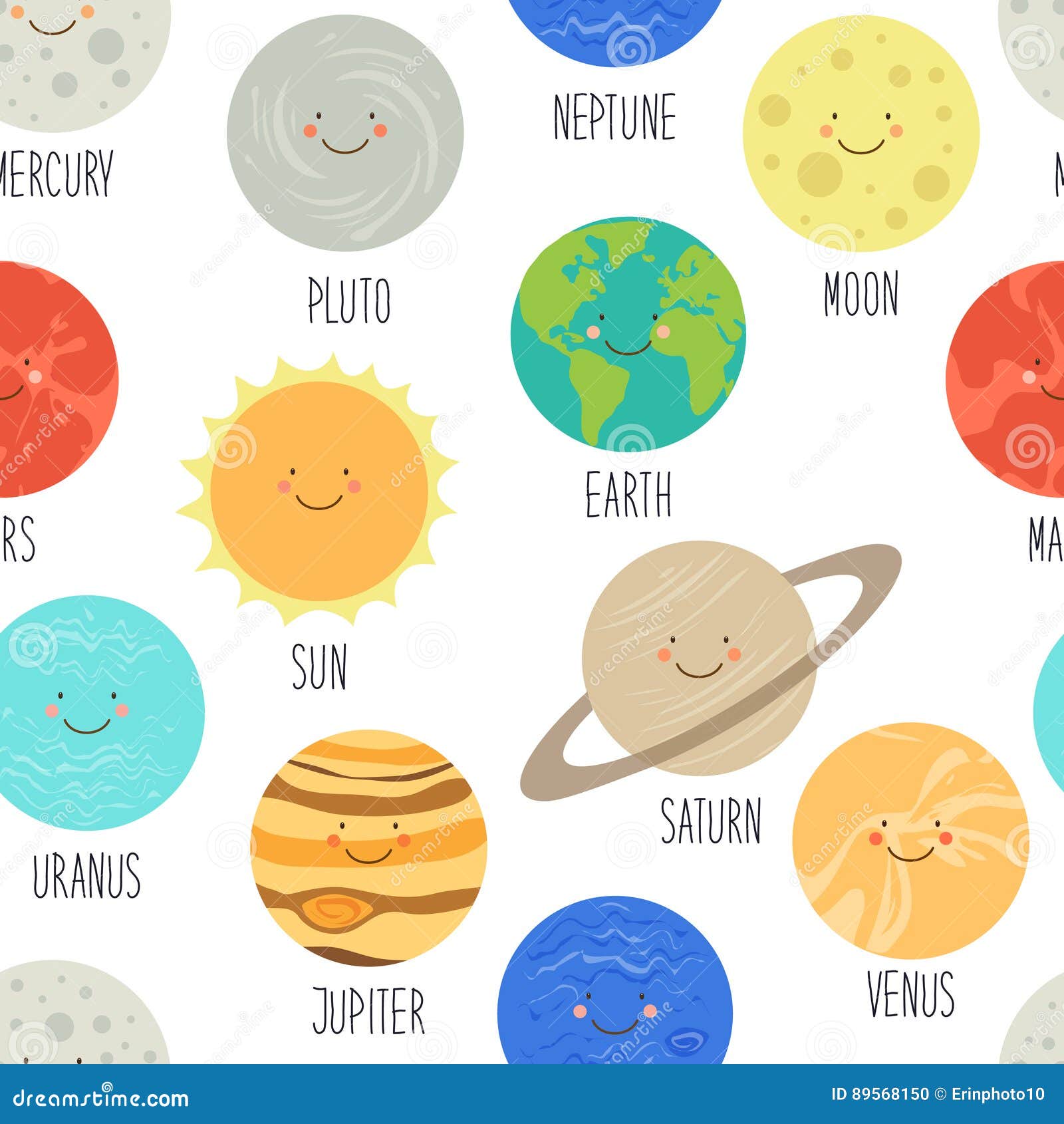 Modelo Inconsútil Lindo Con Los Personajes De Dibujos Animados Sonrientes  De Planetas De La Sistema Solar Fondo Infantil Ilustración del Vector -  Ilustración de saturno, trazado: 89568150